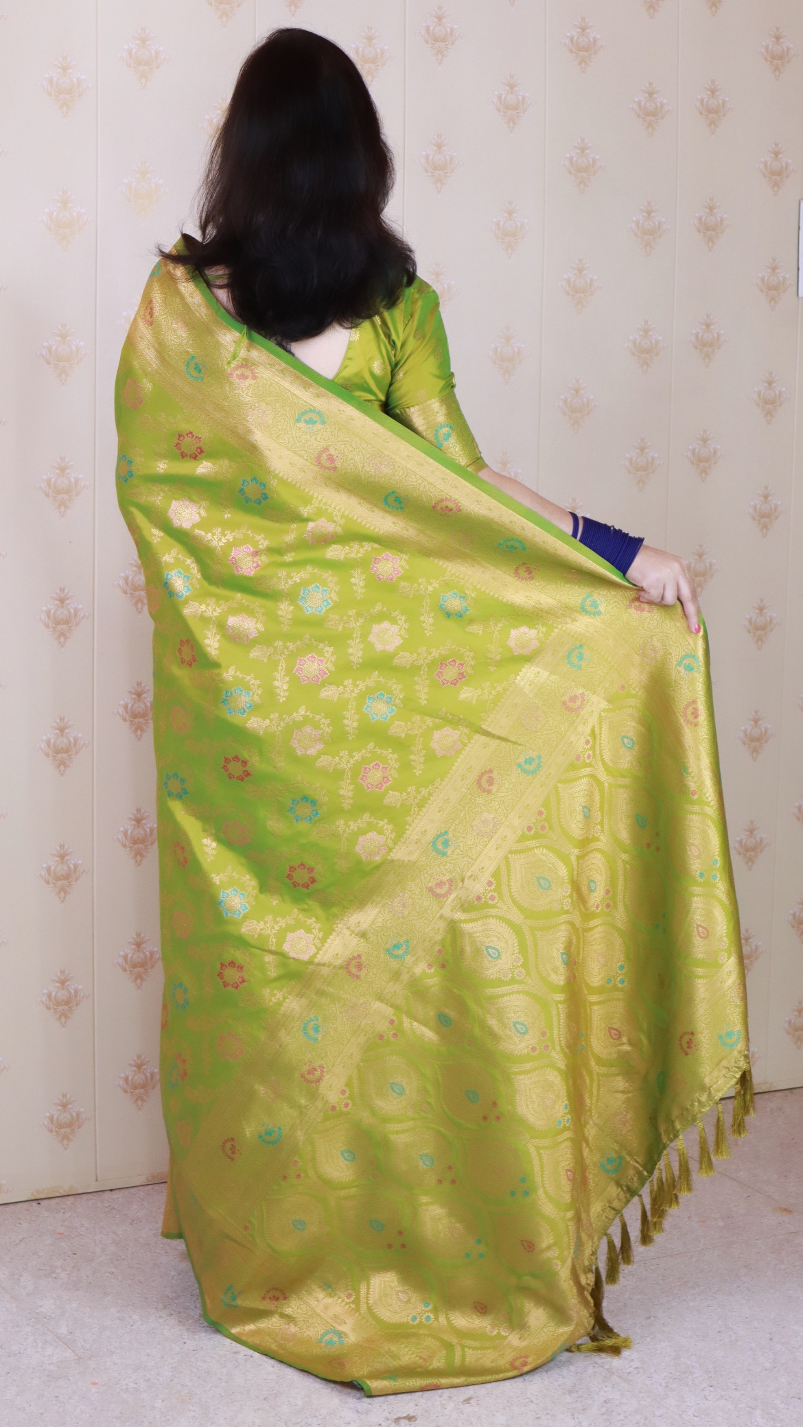 Mehendi Banarasi Silk Zari Meenakari Saree — alternate view