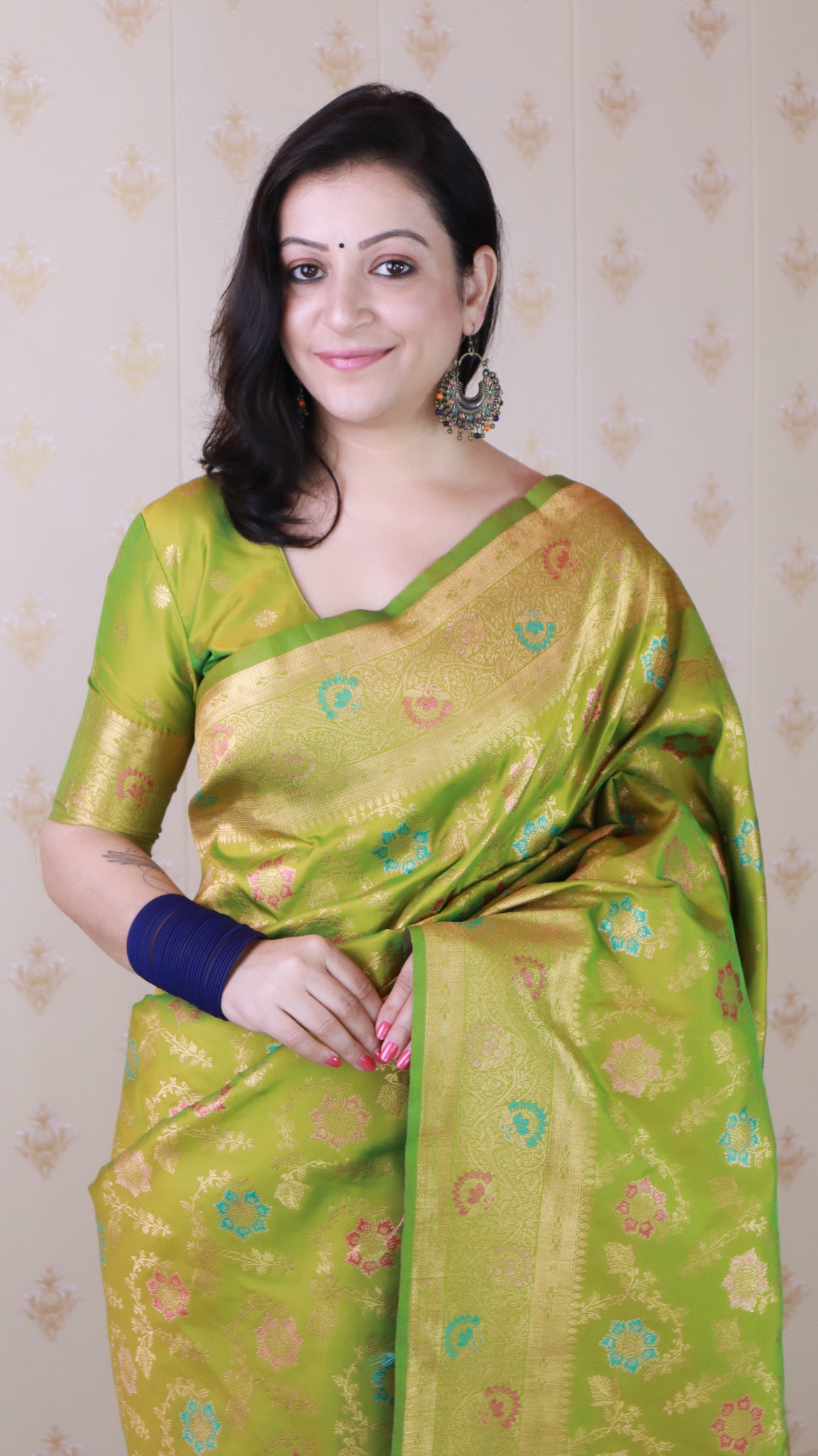 Mehendi Banarasi Silk Zari Meenakari Saree