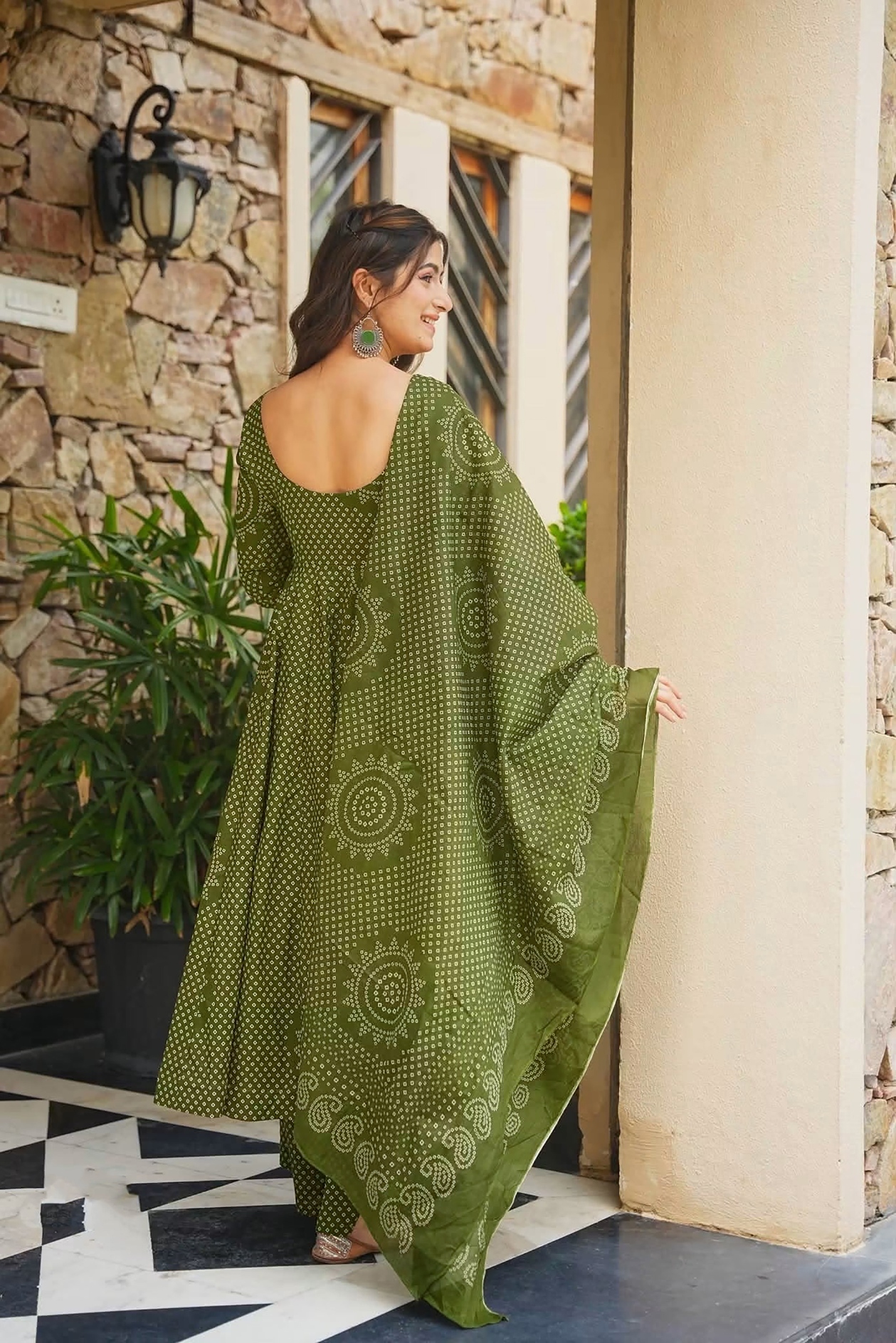 Mehendi Bandhani Digital Print Cambric Cotton Anarkali Suit — alternate view