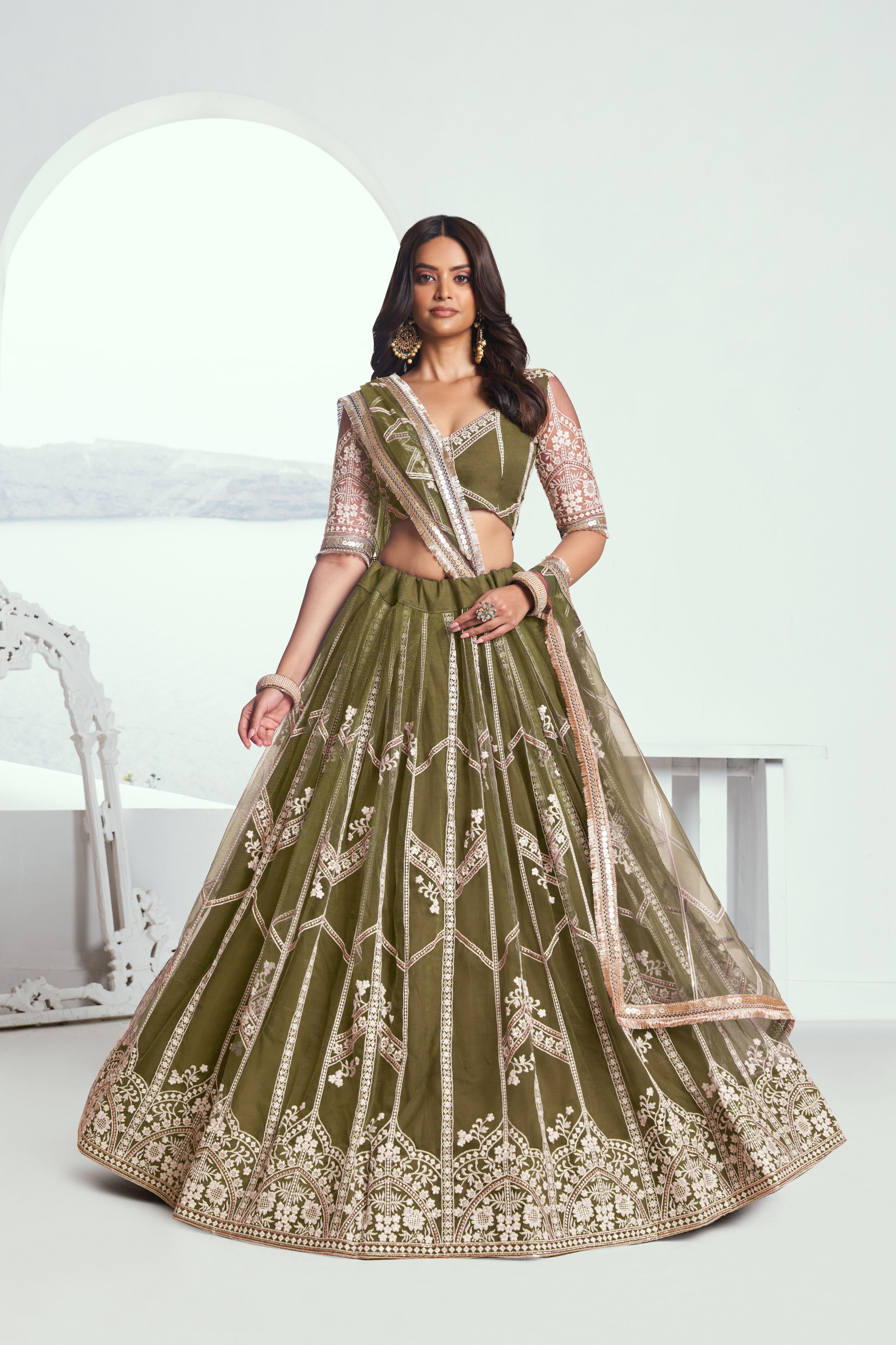 Mehendi Butterfly Net Festive Lehenga
