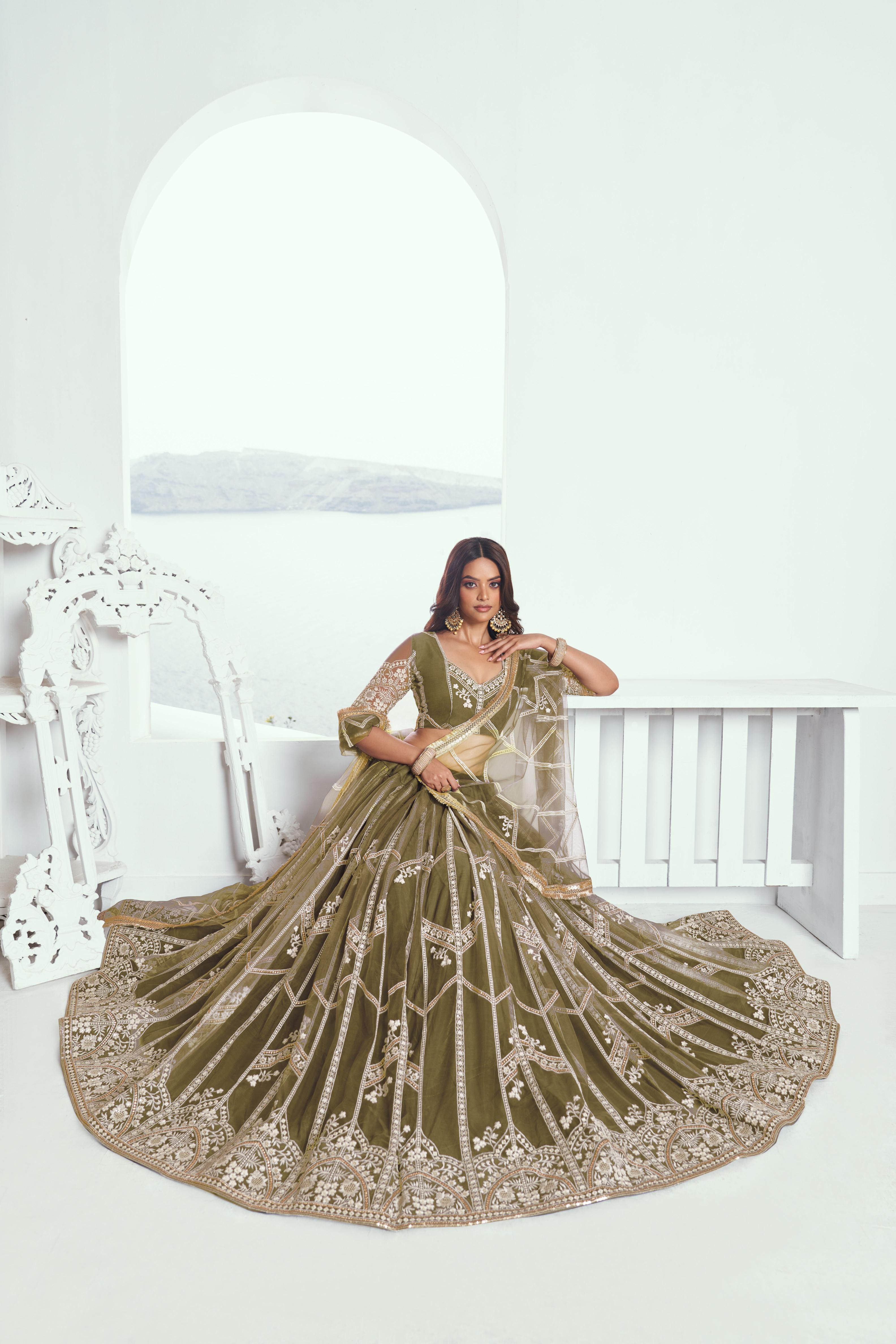 Mehendi Butterfly Net Festive Lehenga