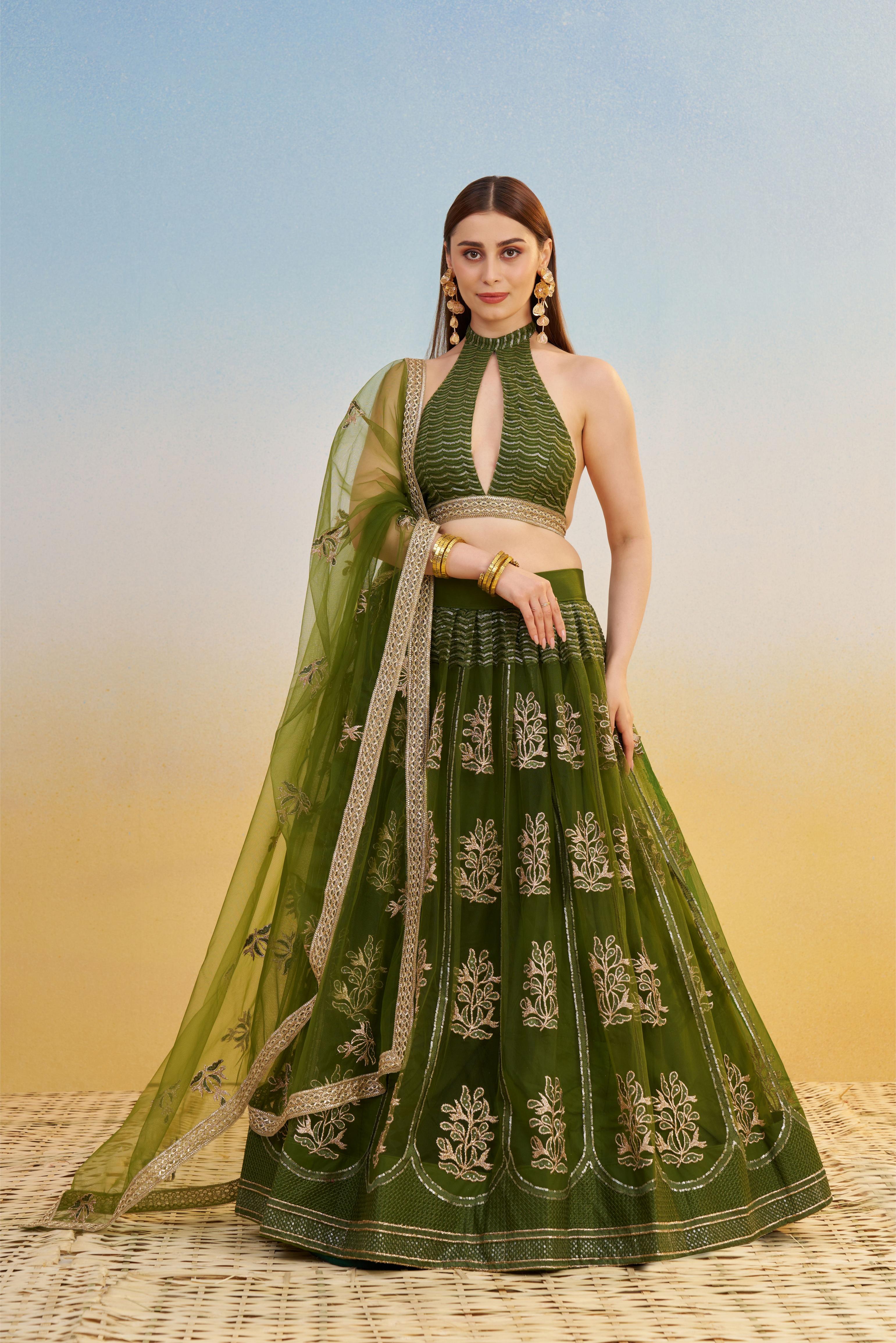 Mehendi Butterfly Net Lehenga