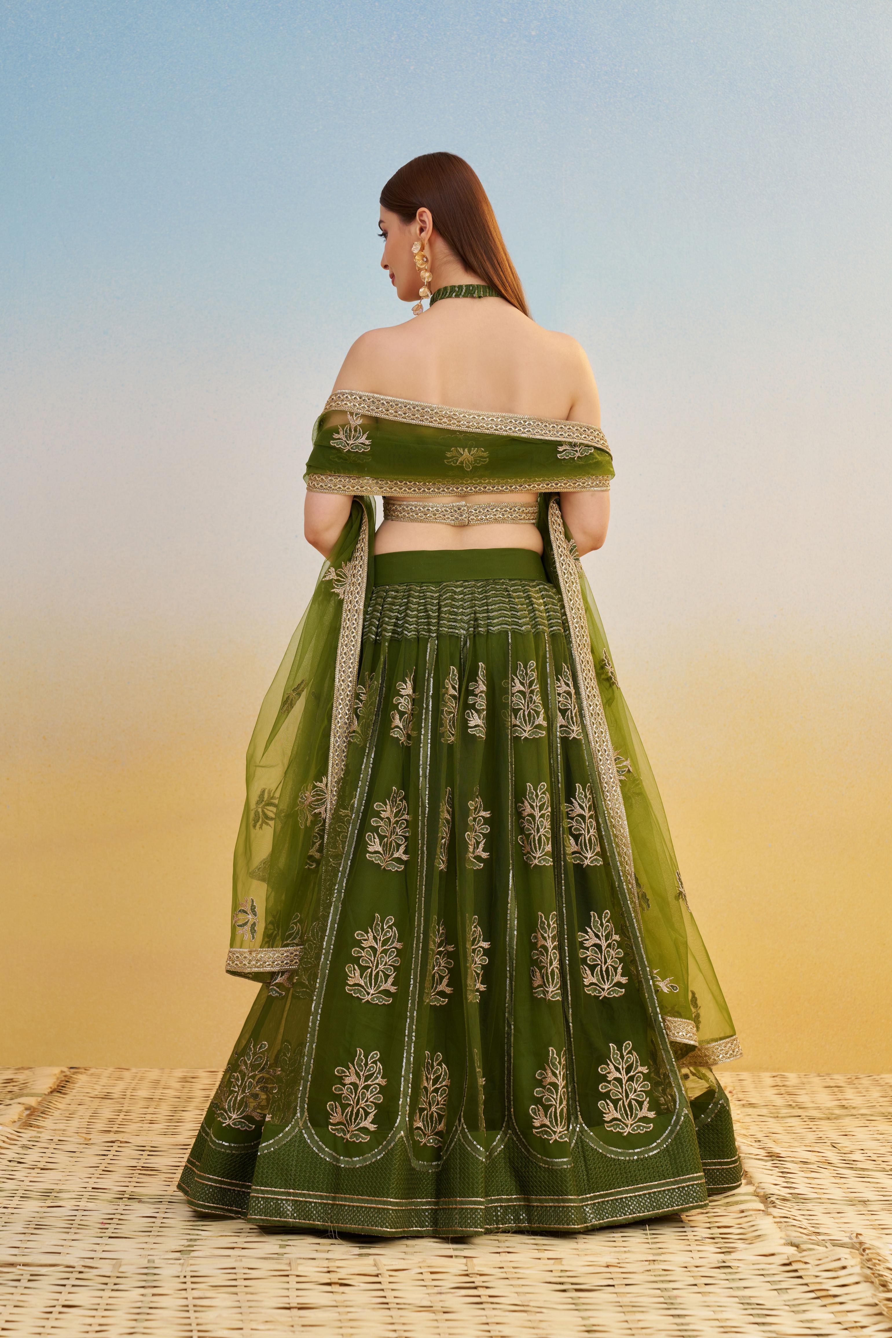Mehendi Butterfly Net Lehenga — alternate view