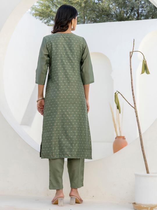 Mehendi Chanderi Silk Readymade Suits — alternate view