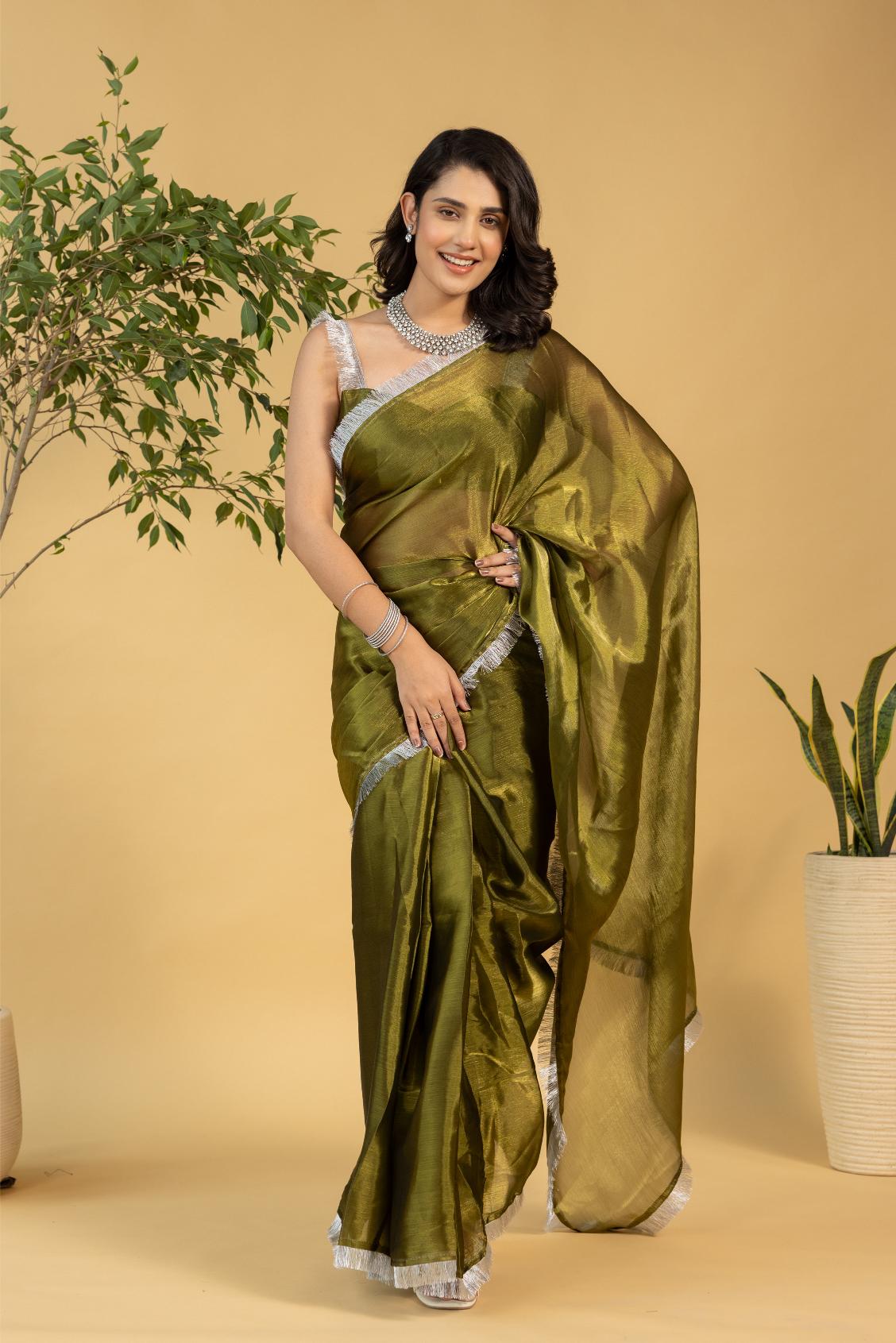 Mehendi Chiffon Ready To Wear Saree