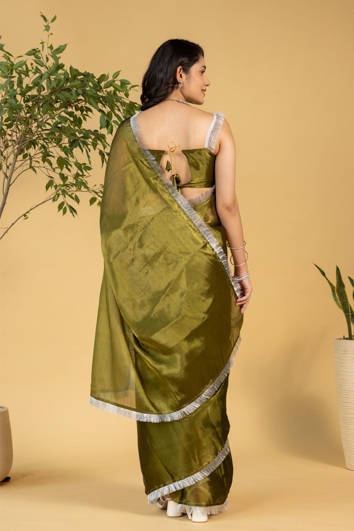 Mehendi Chiffon Ready To Wear Saree — alternate view