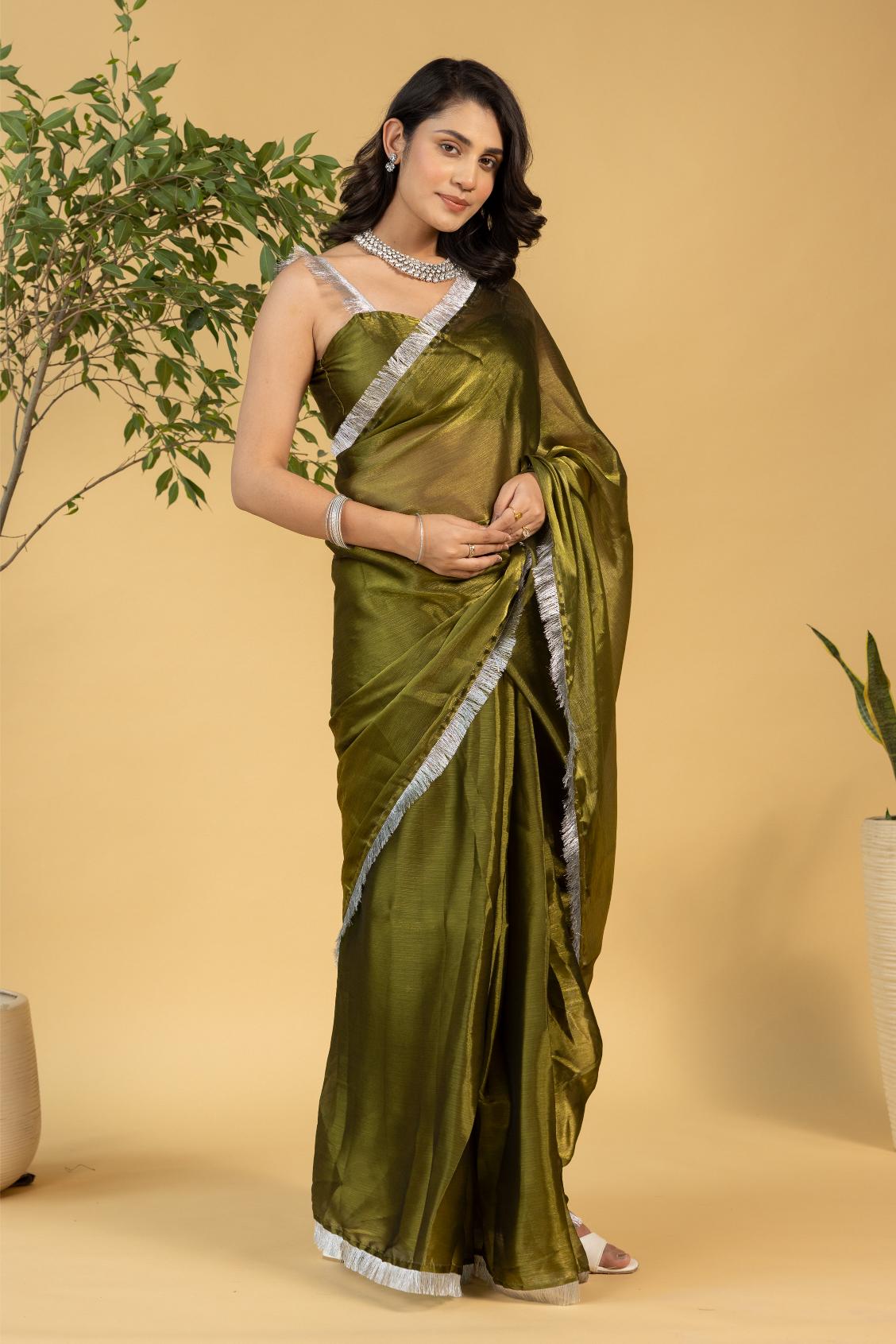 Mehendi Chiffon Ready To Wear Saree