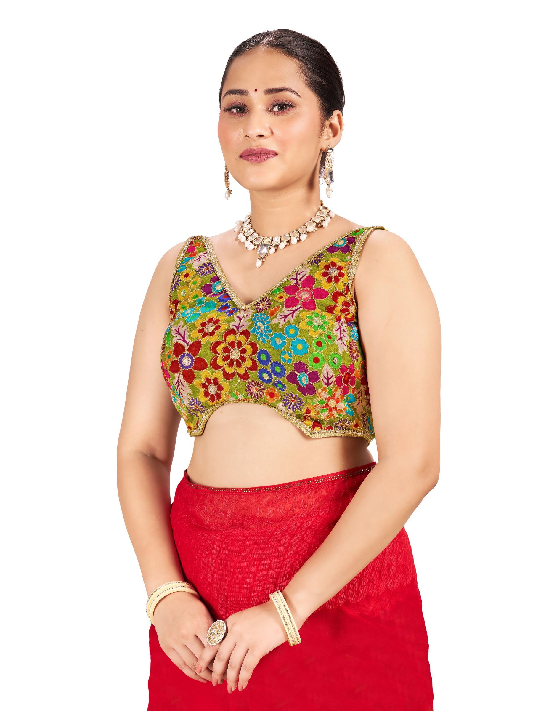 Mehendi Chiffon Readymade Blouse