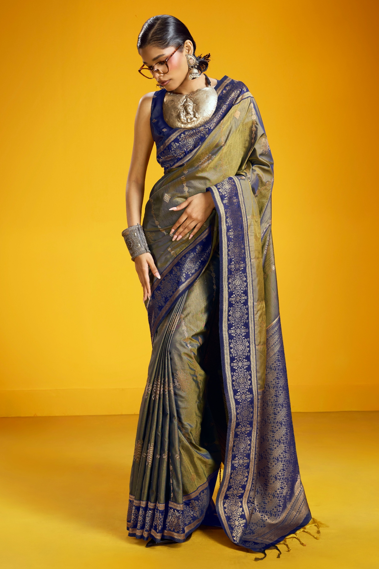 Mehendi Contemporary Zari Pure Silk Saree