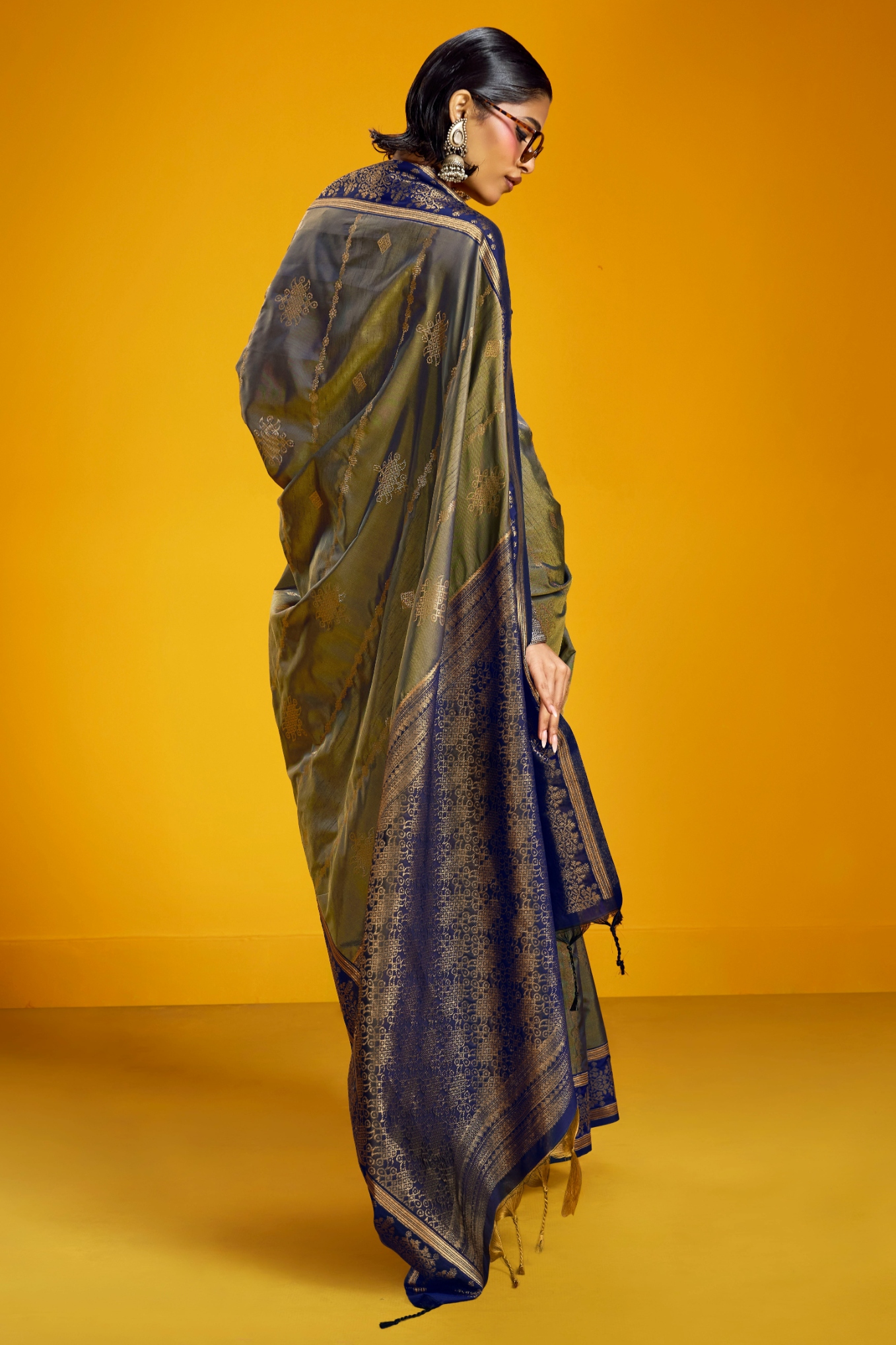 Mehendi Contemporary Zari Pure Silk Saree — alternate view