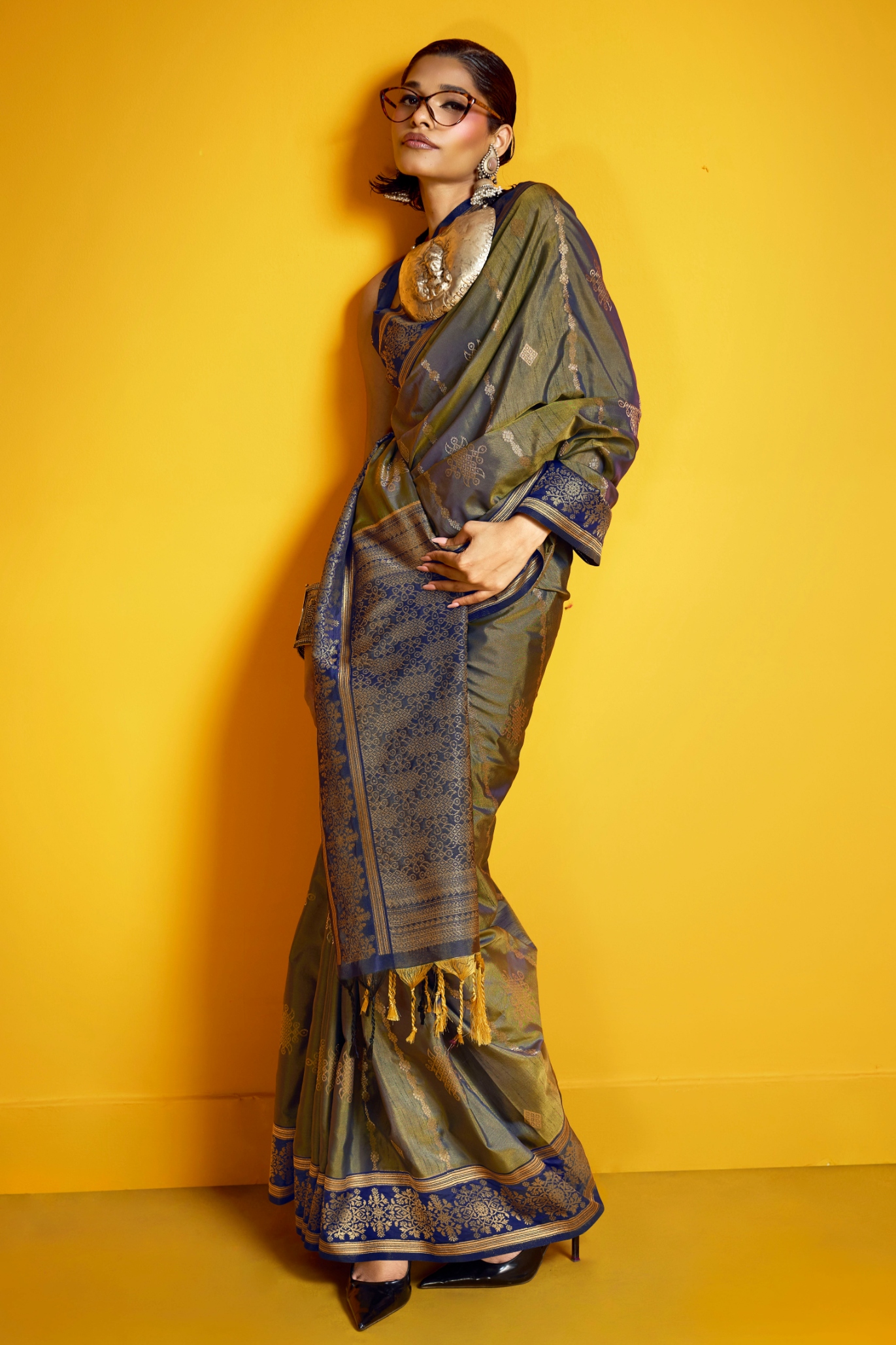 Mehendi Contemporary Zari Pure Silk Saree