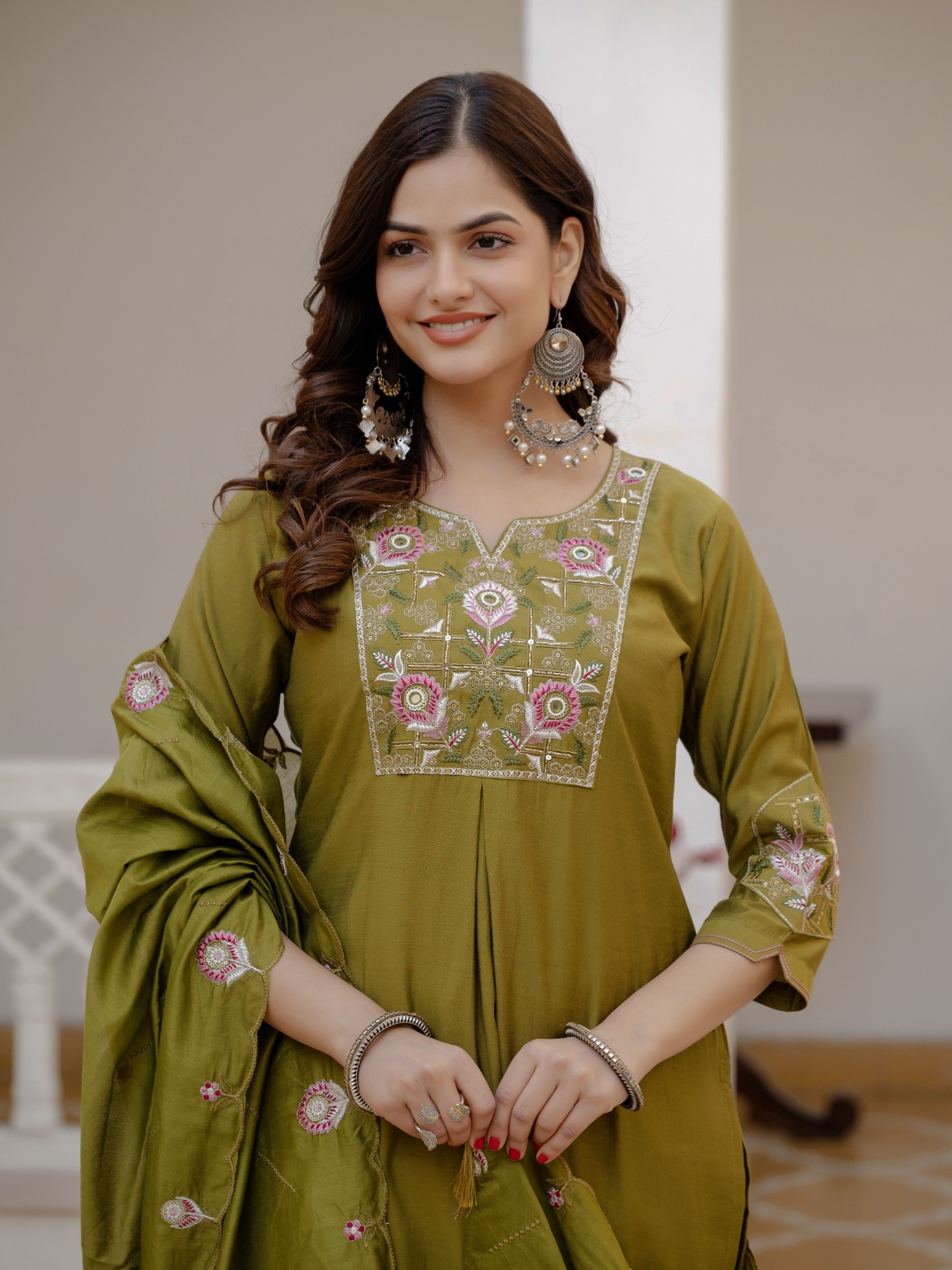 Mehendi Designer Embroidered Viscose Silk Anarkali Suit — alternate view