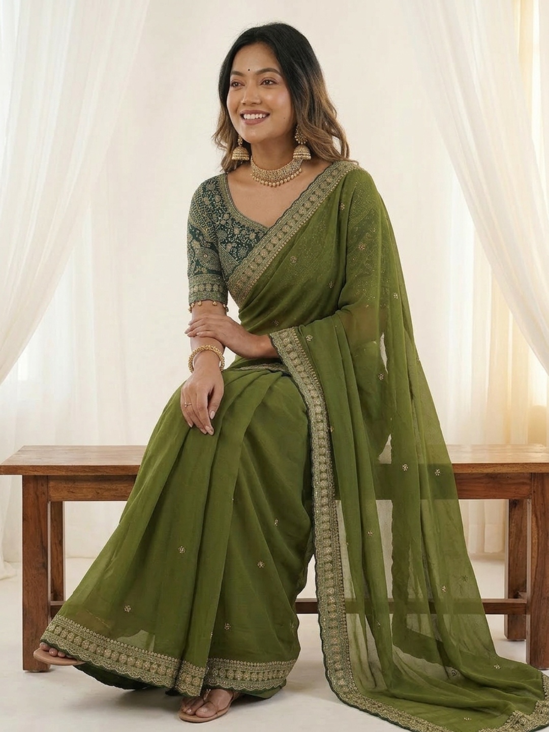 Mehendi Designer Embroidery Rangoli Silk Saree