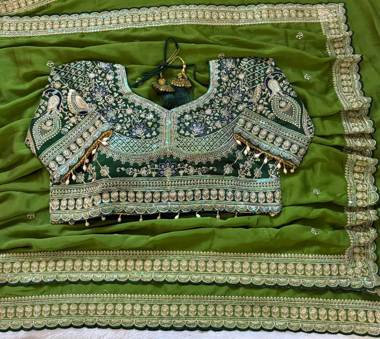 Mehendi Designer Embroidery Rangoli Silk Saree