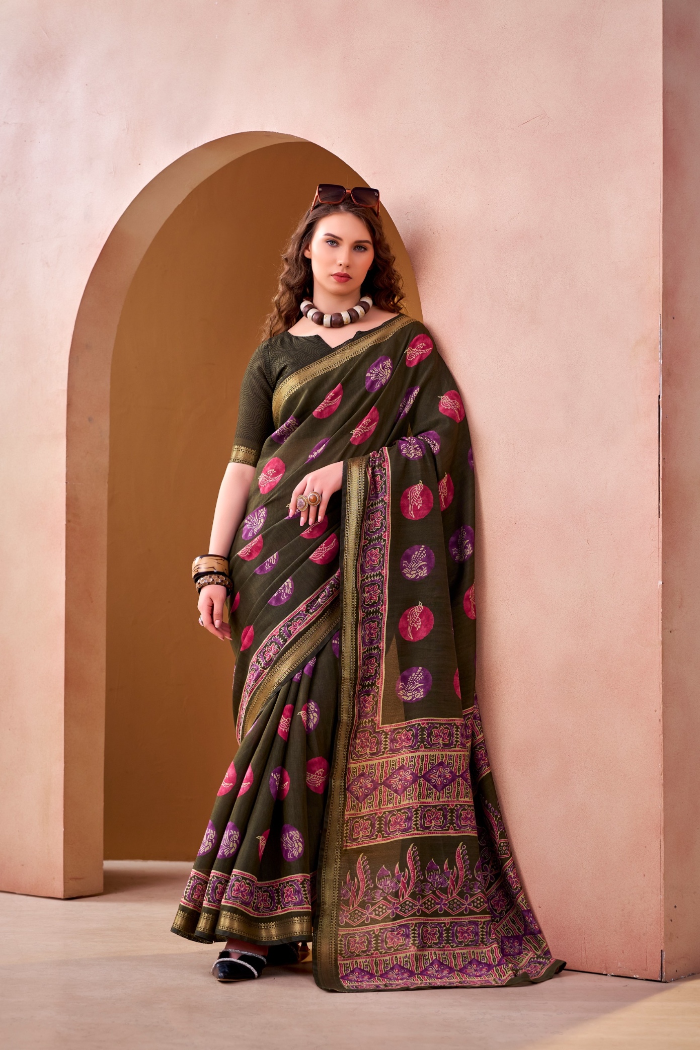 Mehendi Designer Printed Chanderi Saree