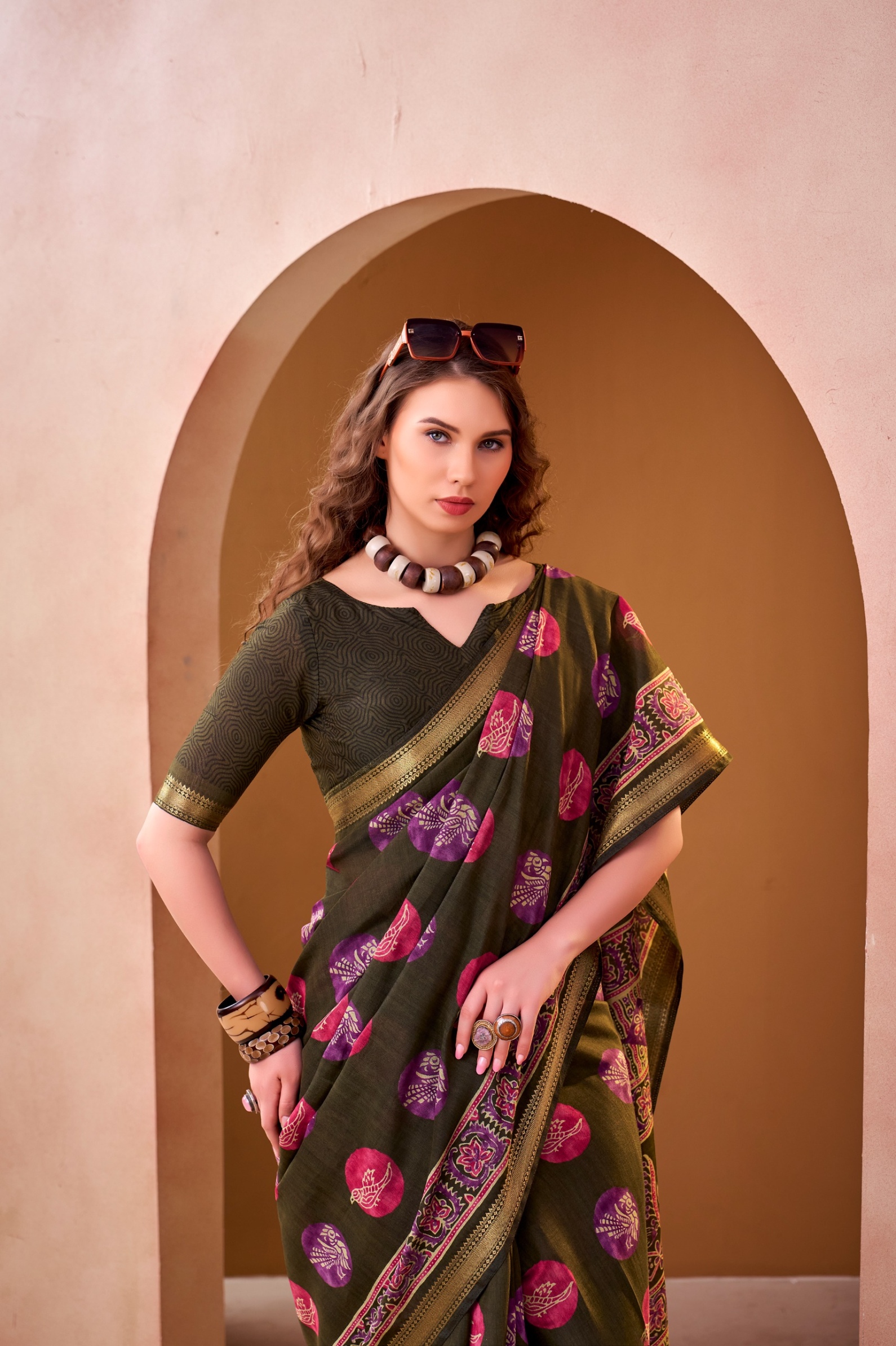 Mehendi Designer Printed Chanderi Saree