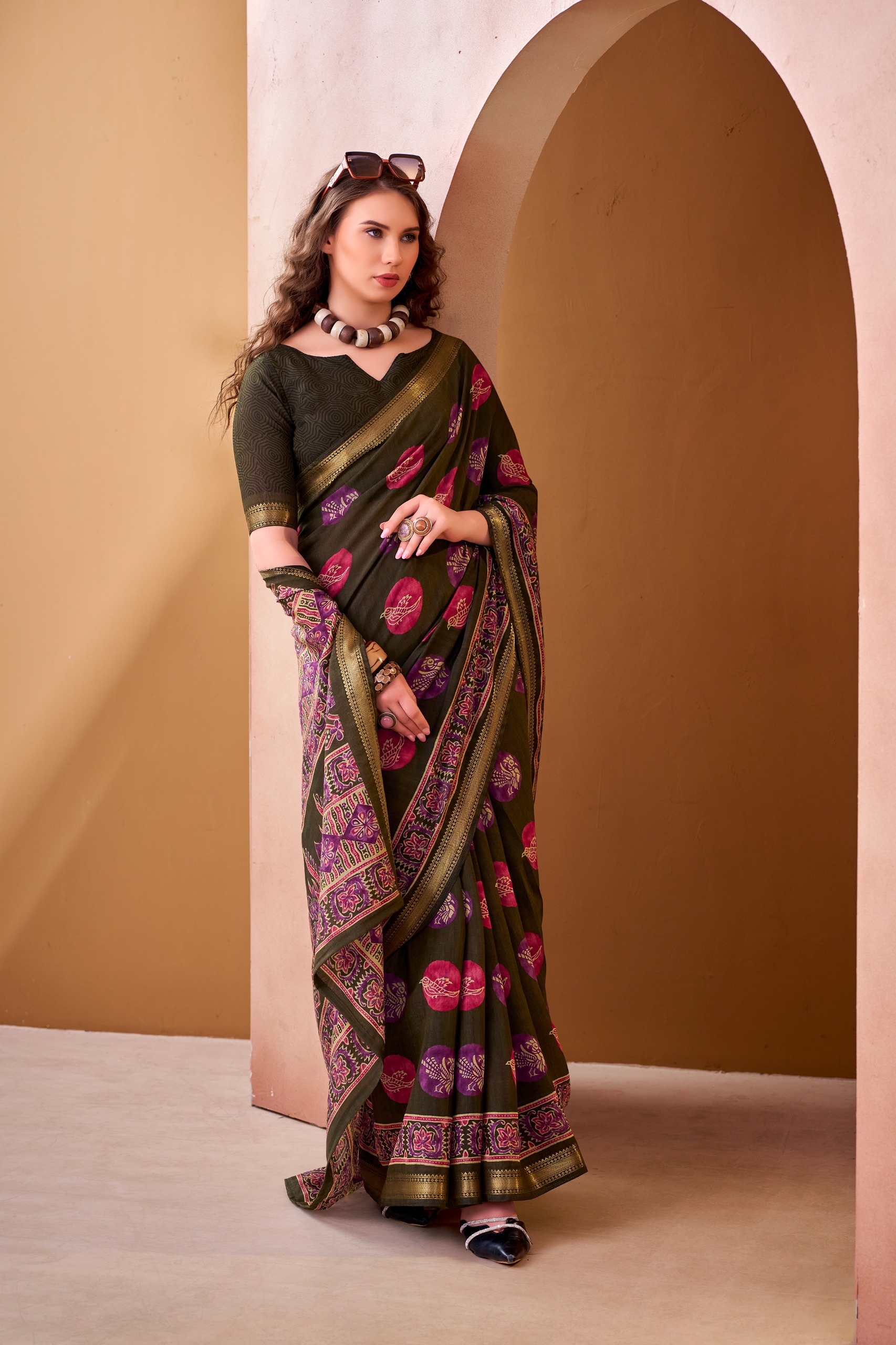 Mehendi Designer Printed Chanderi Saree