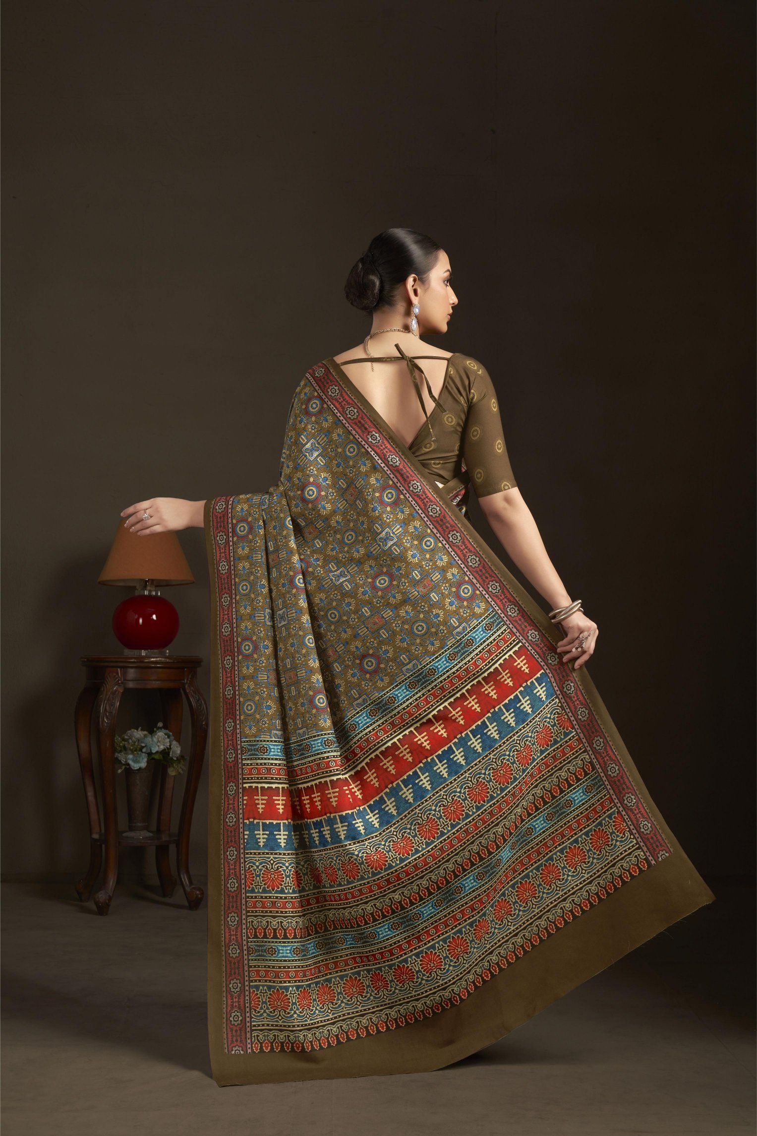Mehendi Digital Printed Silk Crepe Ready-to-Wear Saree — alternate view