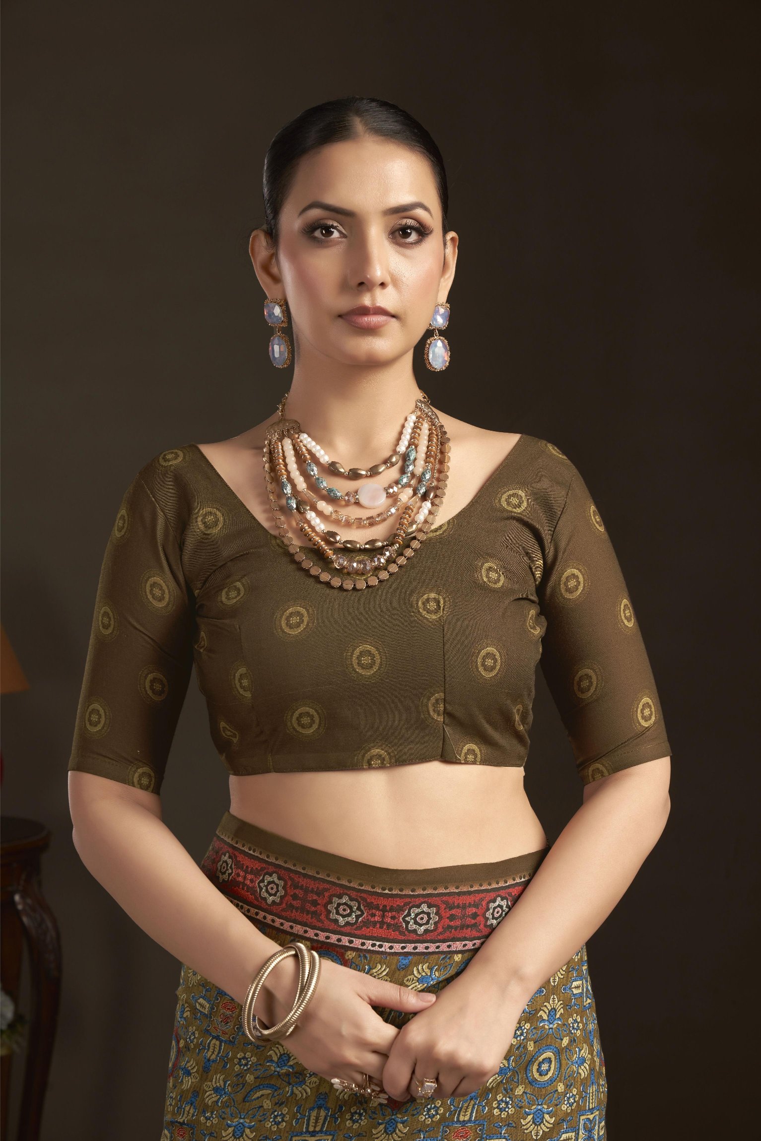 Mehendi Digital Printed Silk Crepe Ready-to-Wear Saree