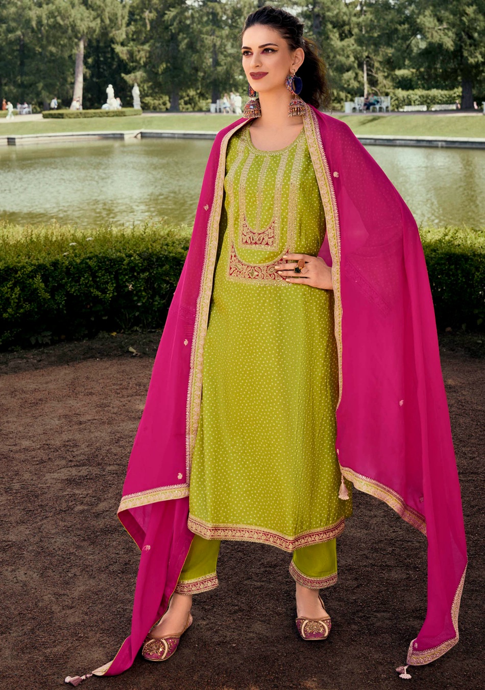 Mehendi Embroidered Bambarg Salwar Suit