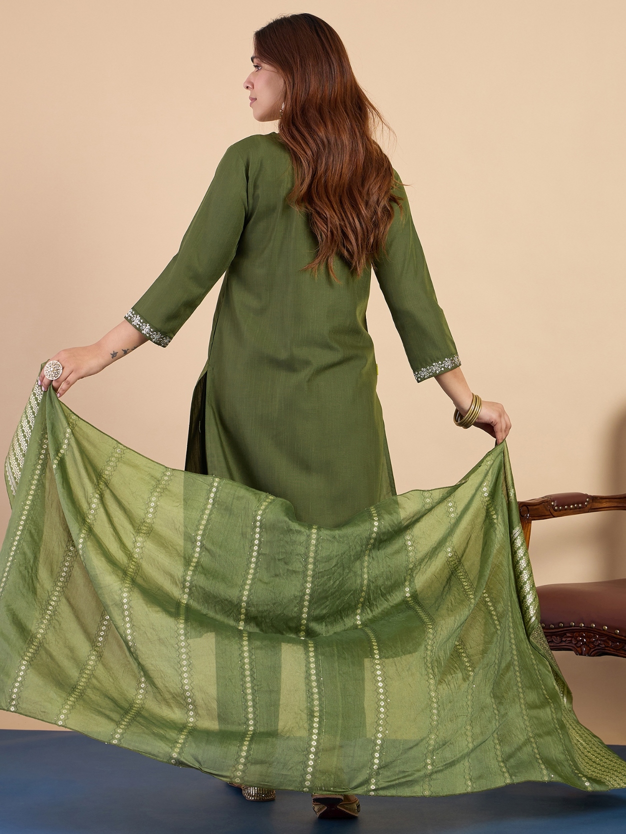 Mehendi Embroidered Cotton Blend Straight Pant Suit — alternate view