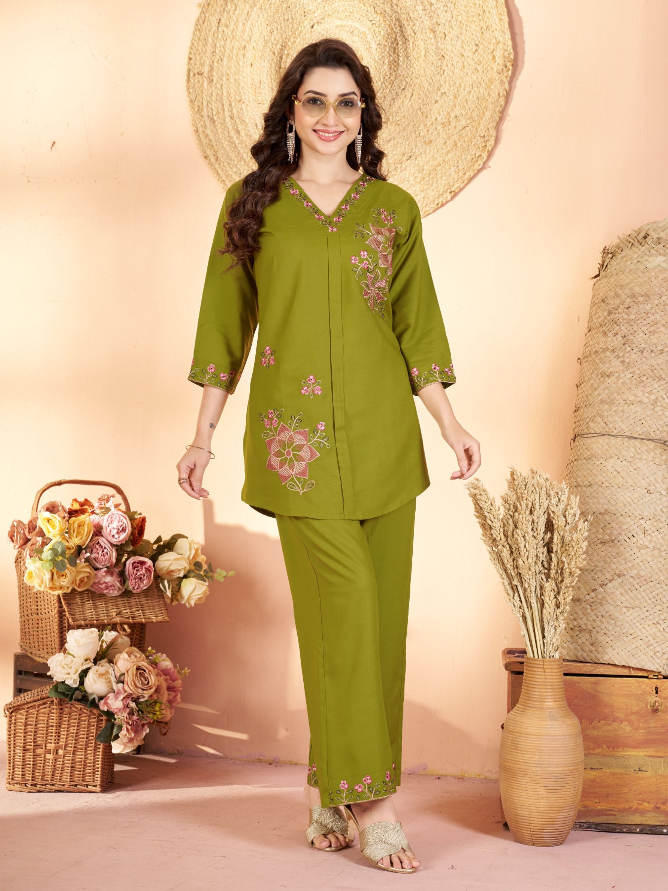 Mehendi Embroidered Rayon Co-Ord Set