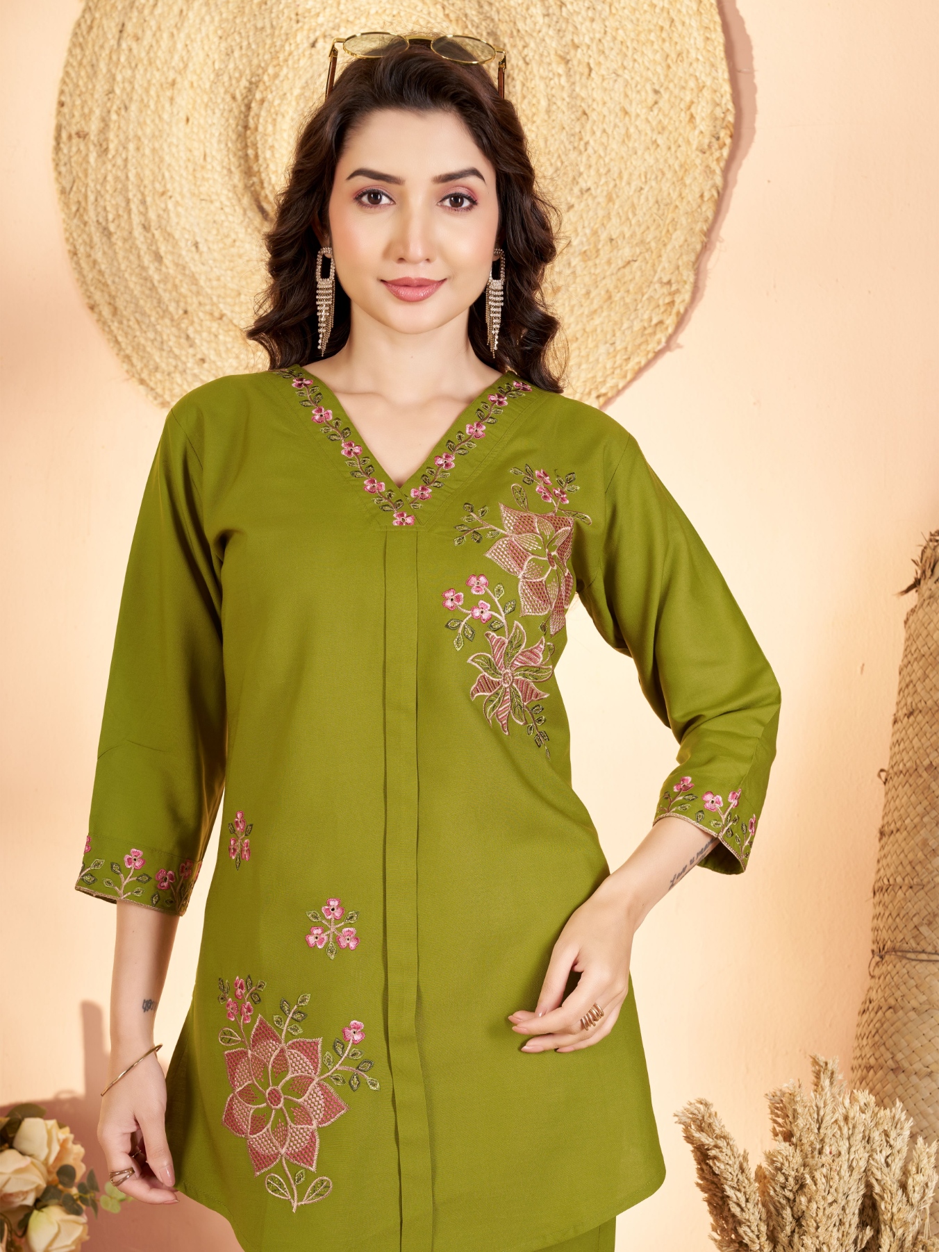 Mehendi Embroidered Rayon Co-Ord Set
