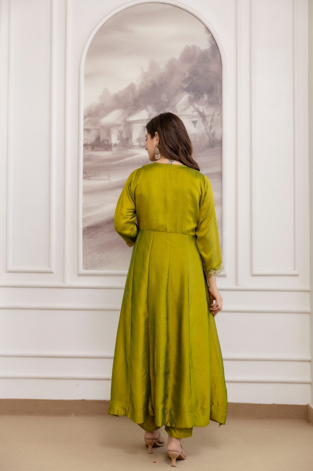 Mehendi Embroidered Vichitra Anarkali Suit — alternate view