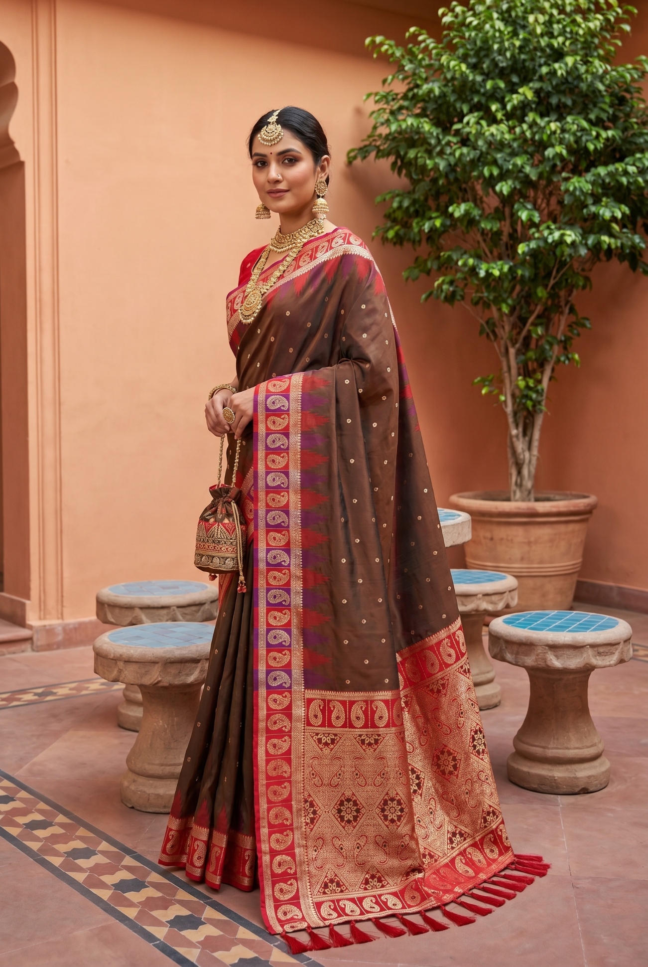 Mehendi Ethnic Motif Woven Soft Silk Saree