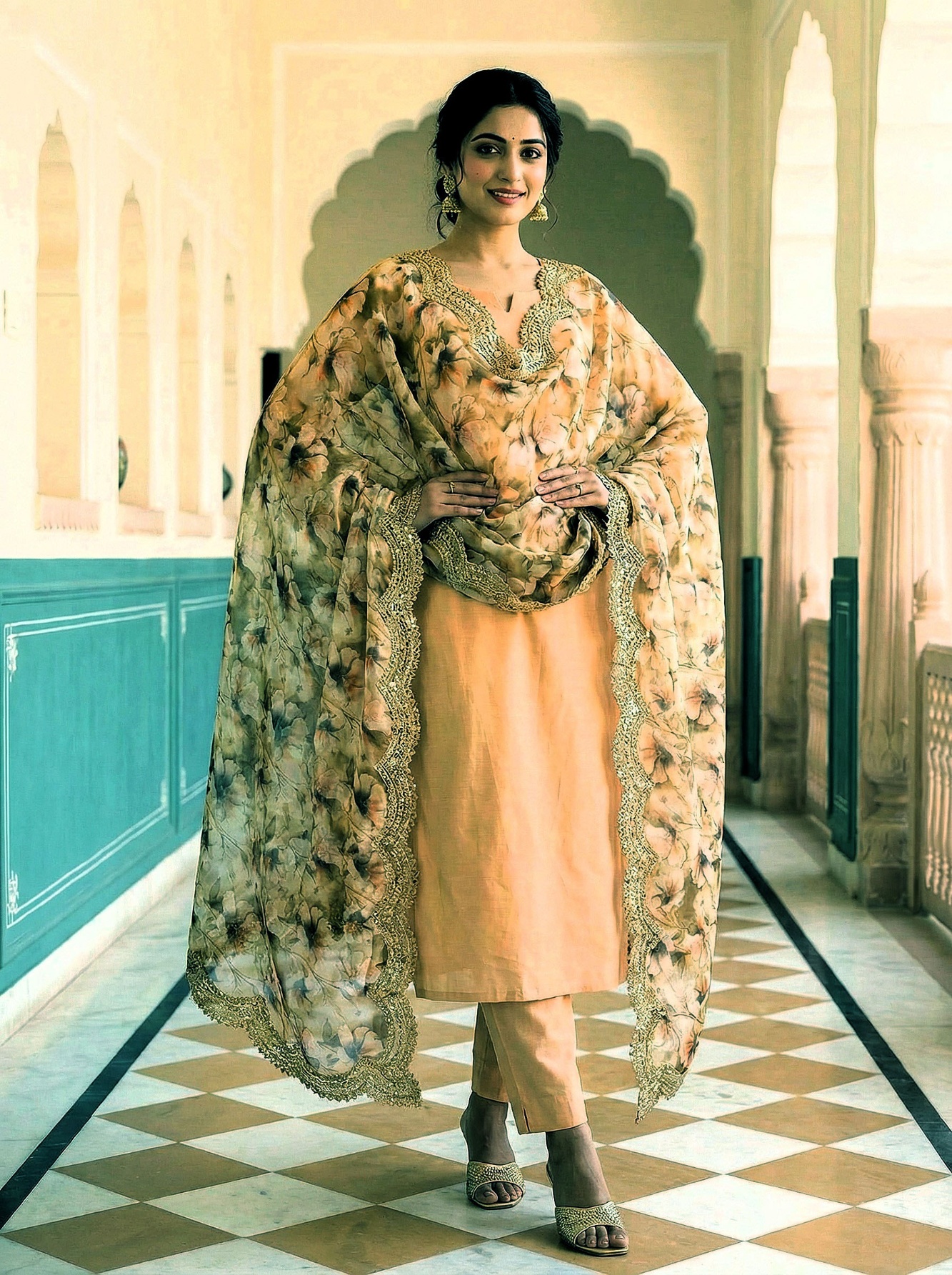 Mehendi Floral Digital Print Jimmy Choo Dupatta