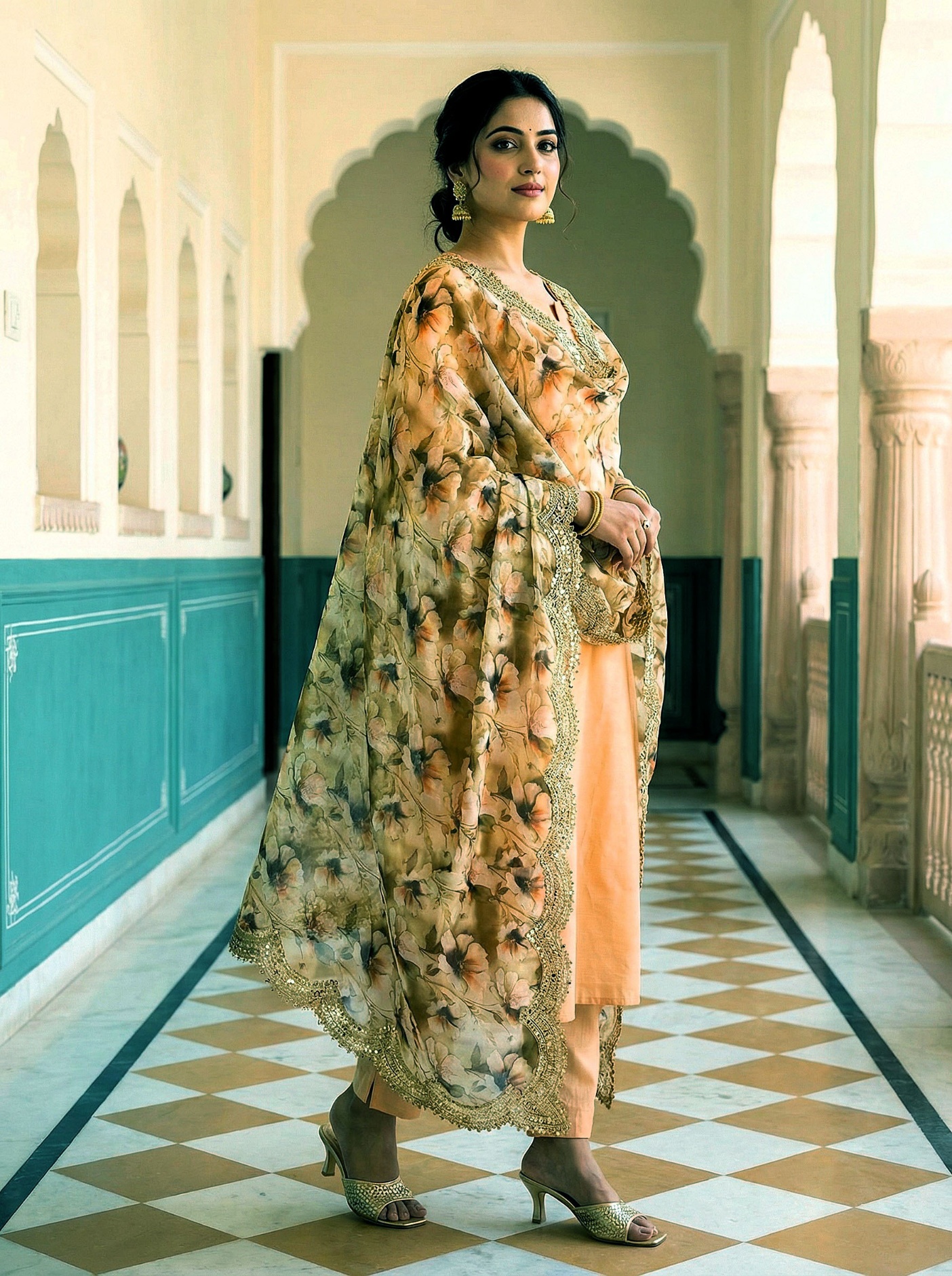 Mehendi Floral Digital Print Jimmy Choo Dupatta — alternate view