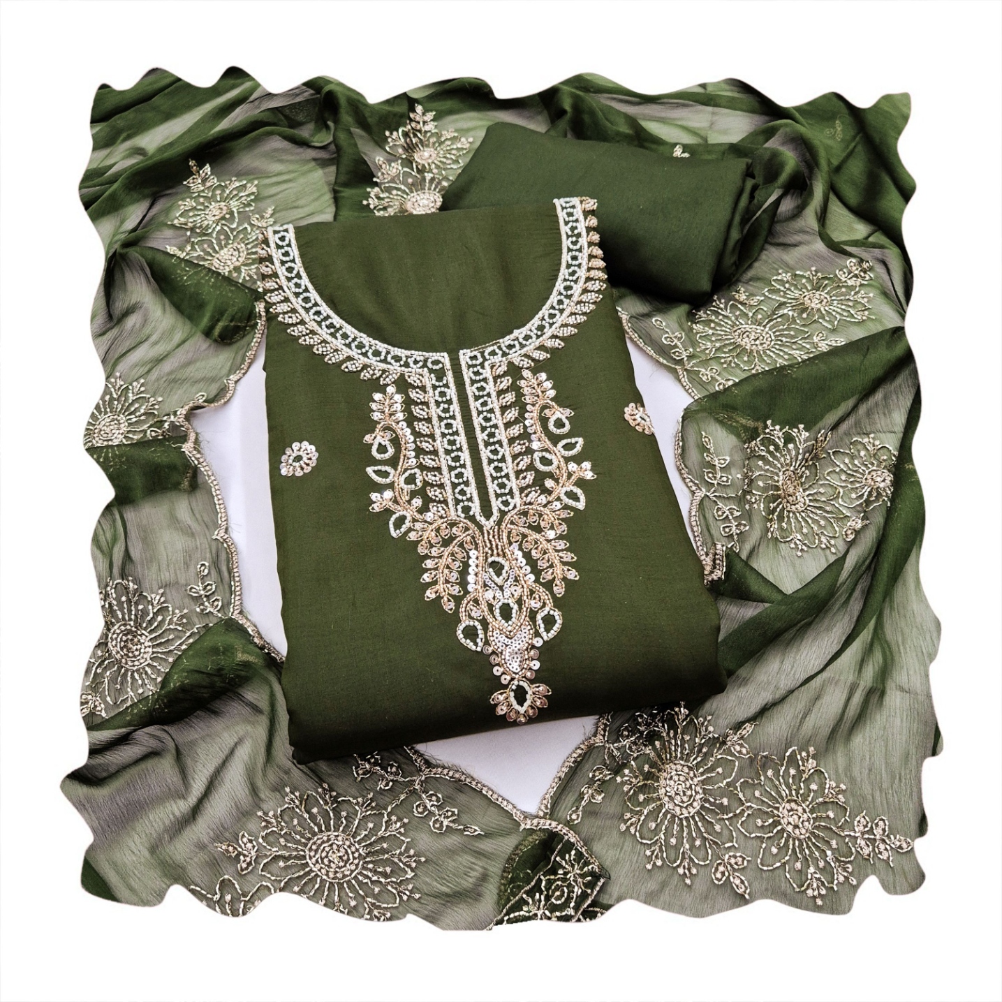 Mehendi Floral Embroidered Cotton Straight Suit — alternate view