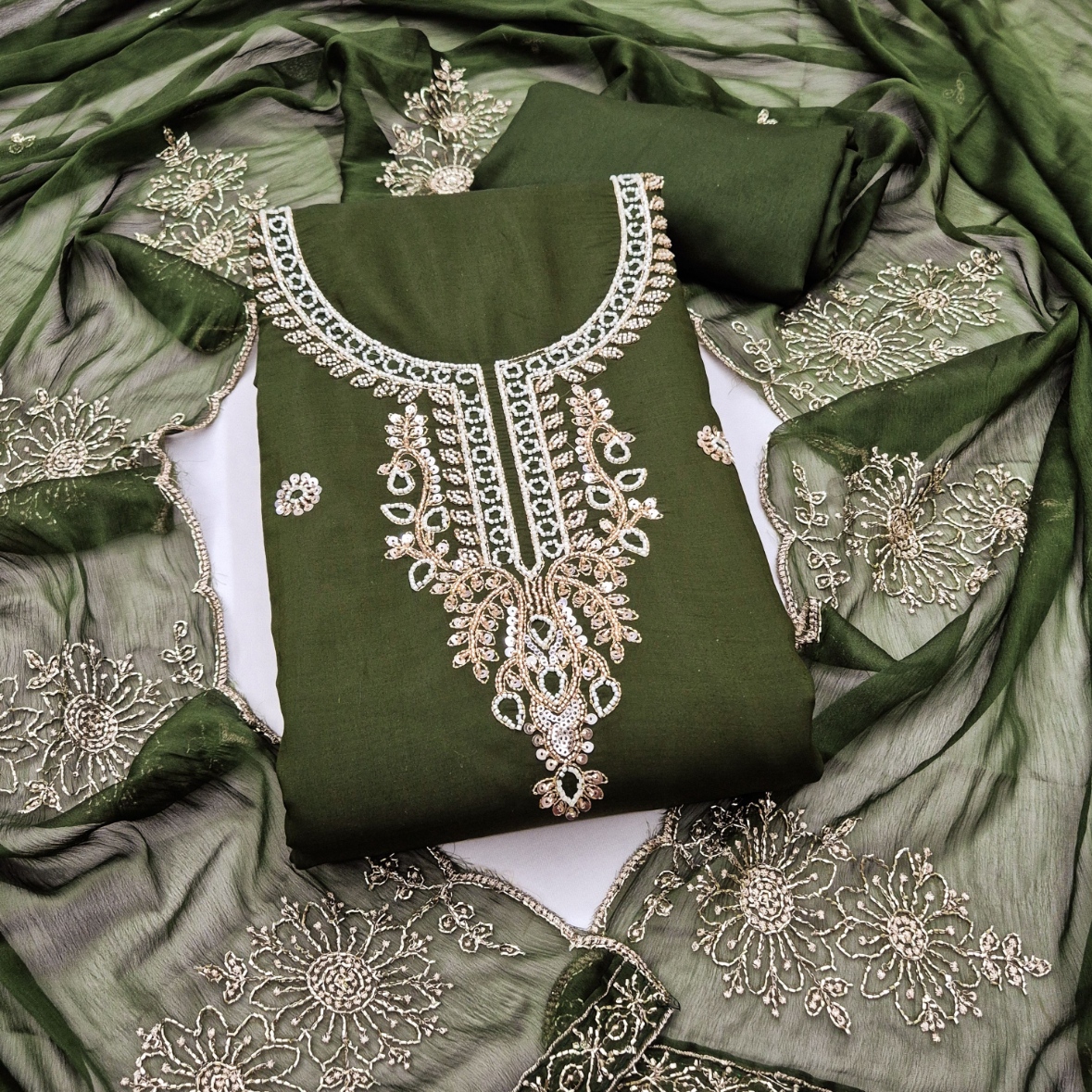 Mehendi Floral Embroidered Cotton Straight Suit