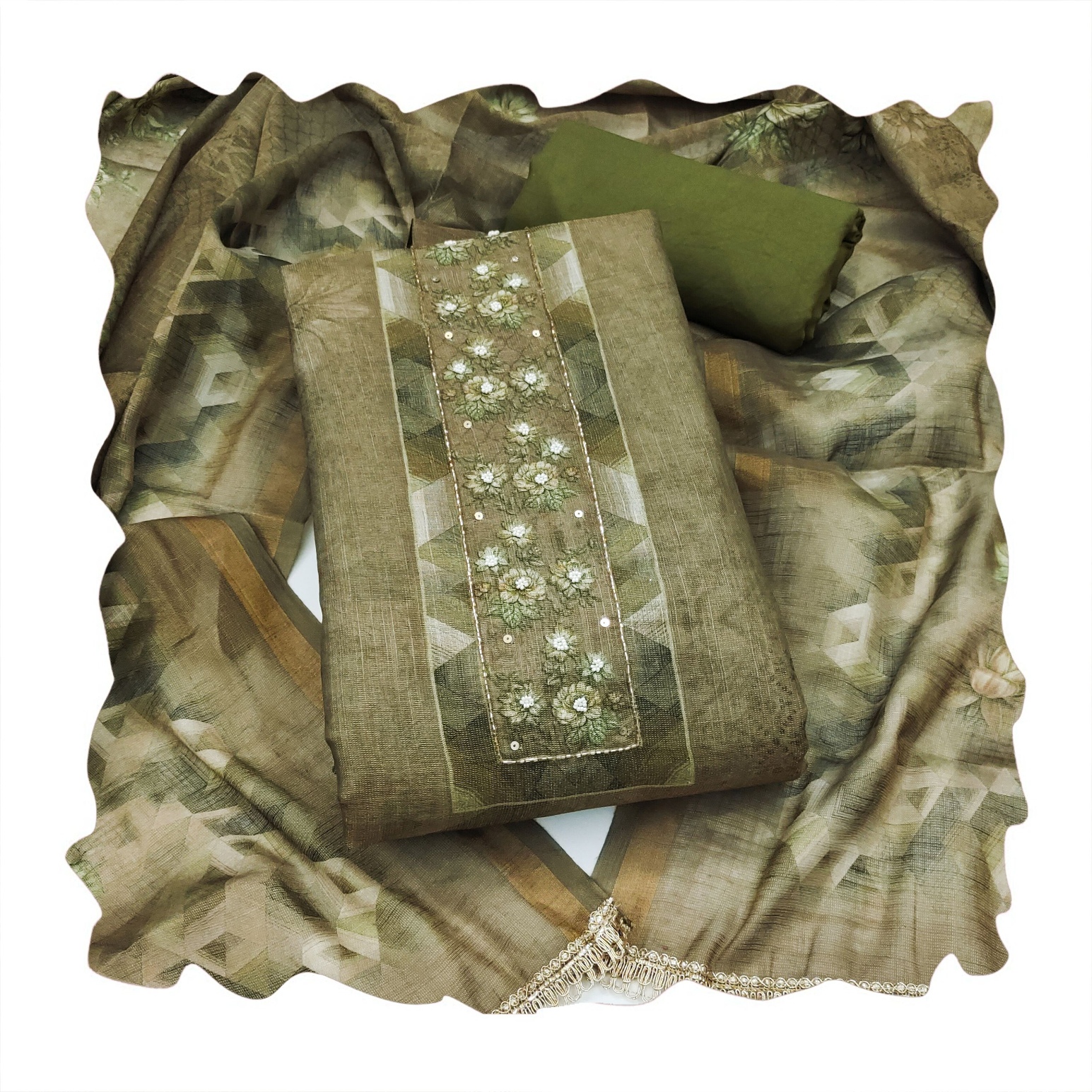 Mehendi Floral Printed Simmer Linen Cotton Straight Suit — alternate view