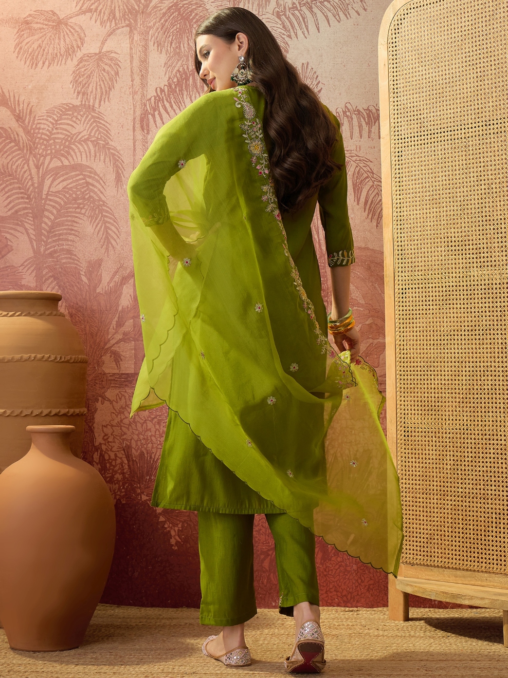 Mehendi Floral Thread Rayon Salwar Suit — alternate view