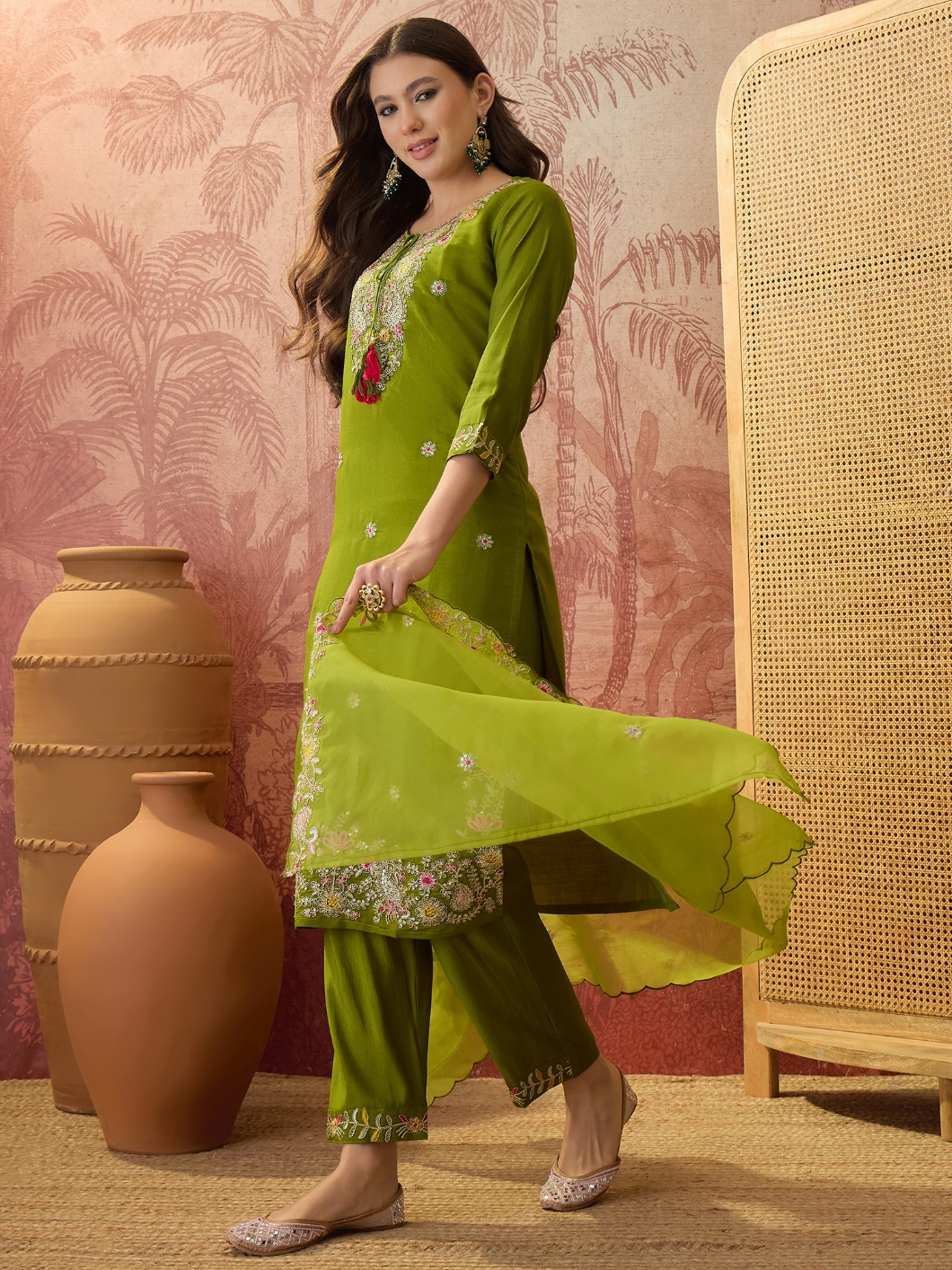 Mehendi Floral Thread Rayon Salwar Suit
