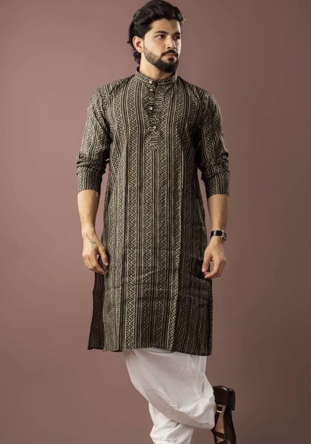 Mehendi Geometric Classic Kurta Set