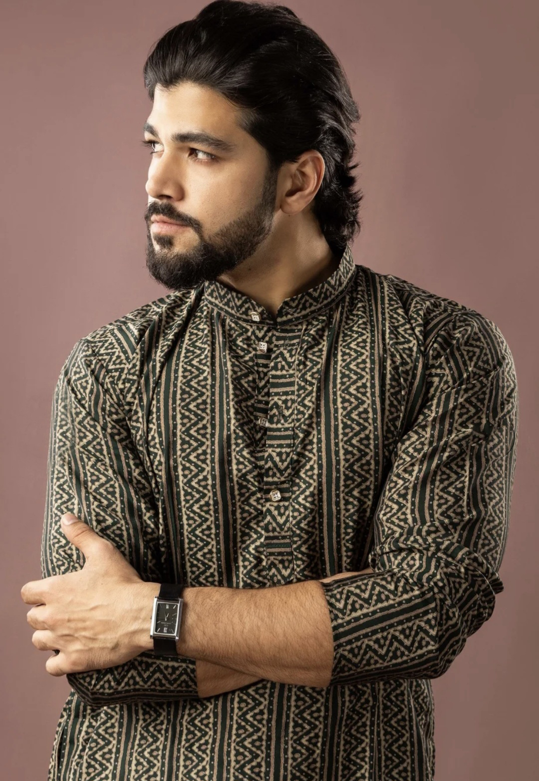 Mehendi Geometric Classic Kurta Set