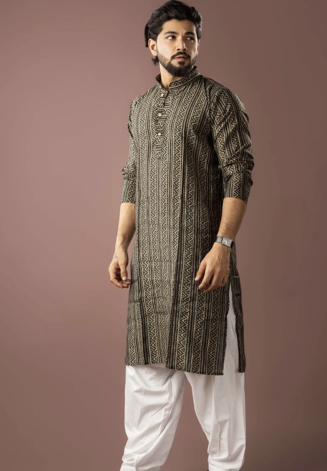 Mehendi Geometric Classic Kurta Set