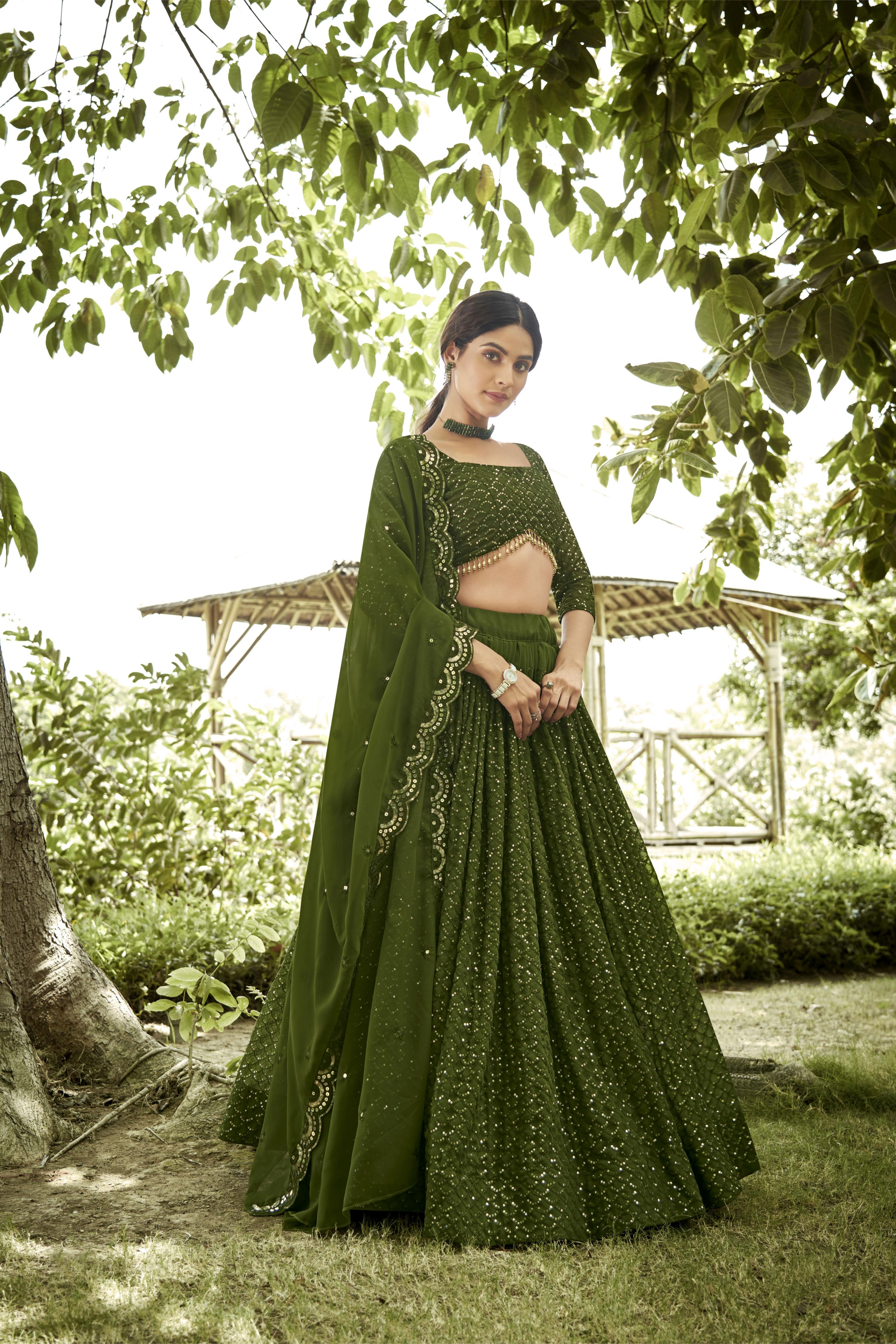 Mehendi Georgette Party Wear Lehenga