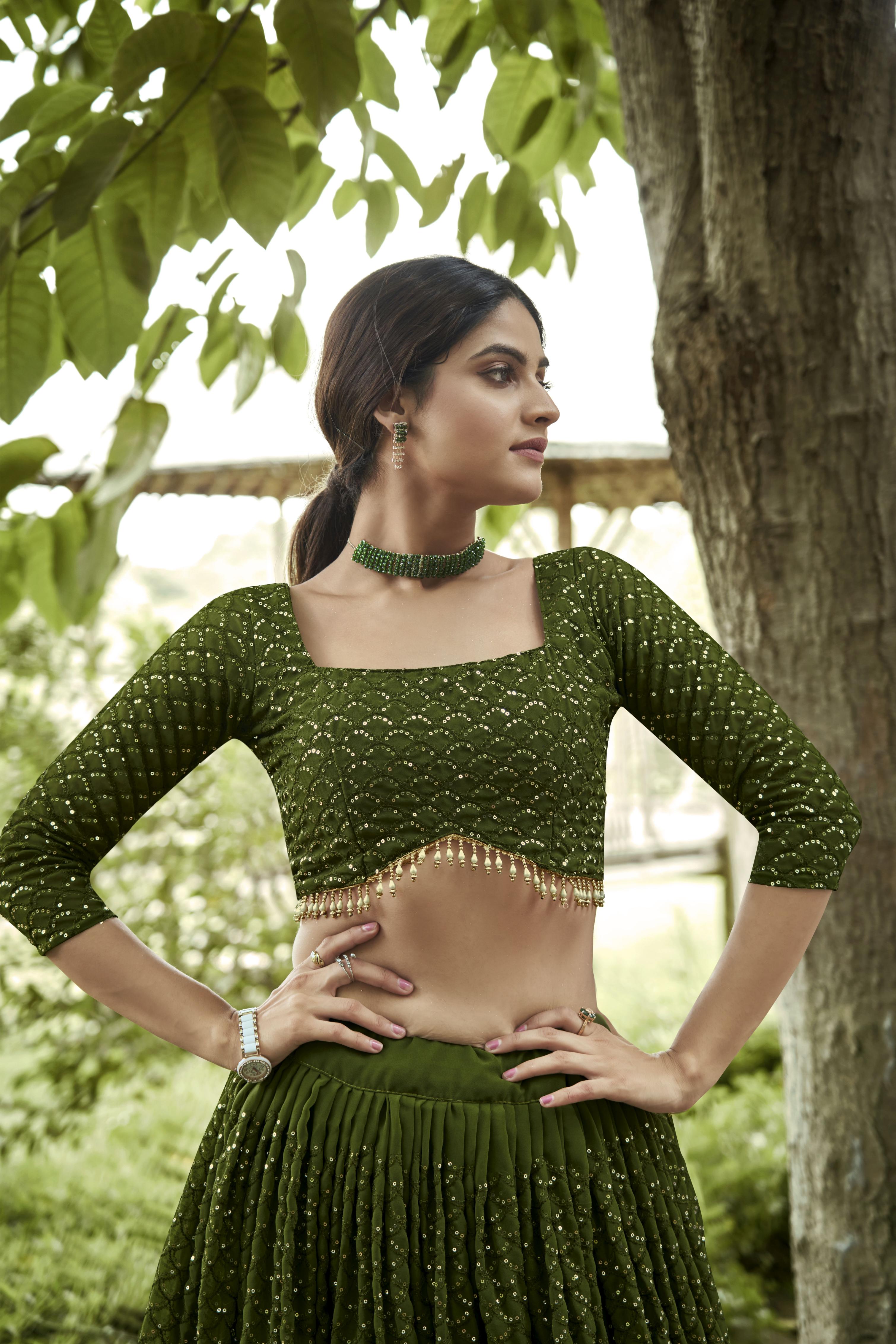Mehendi Georgette Party Wear Lehenga