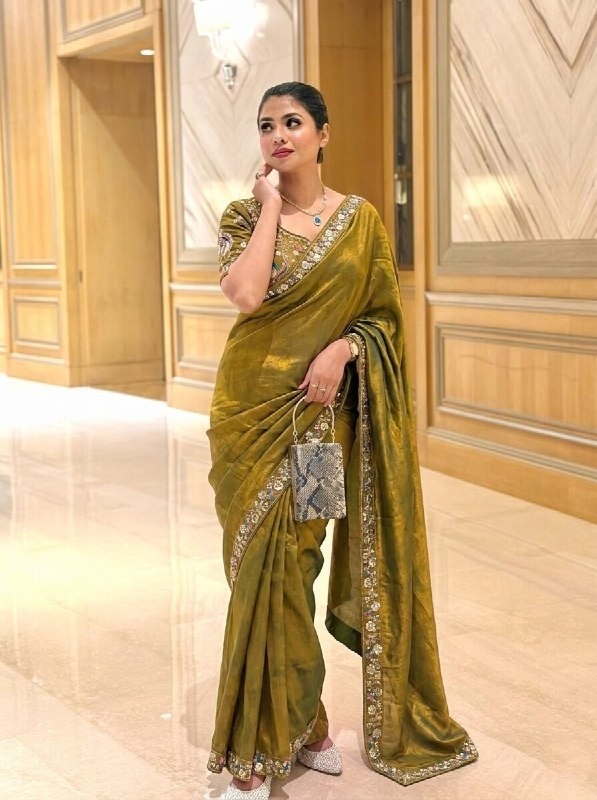 Mehendi Green Embroidered Fendy Satin Silk Saree
