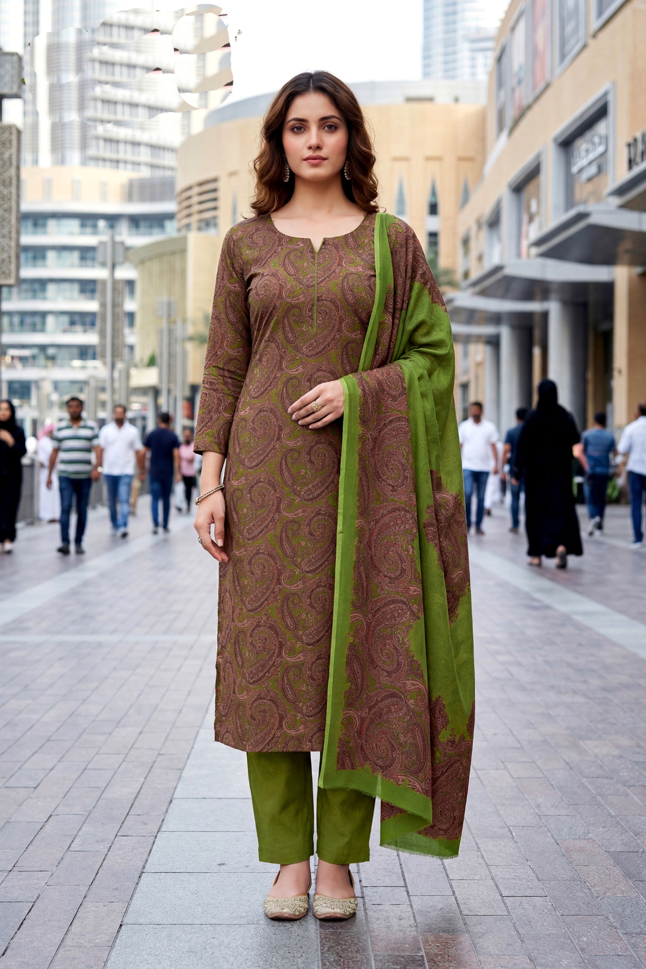 Mehendi Green Ethnic Crepe Straight Salwar Suit
