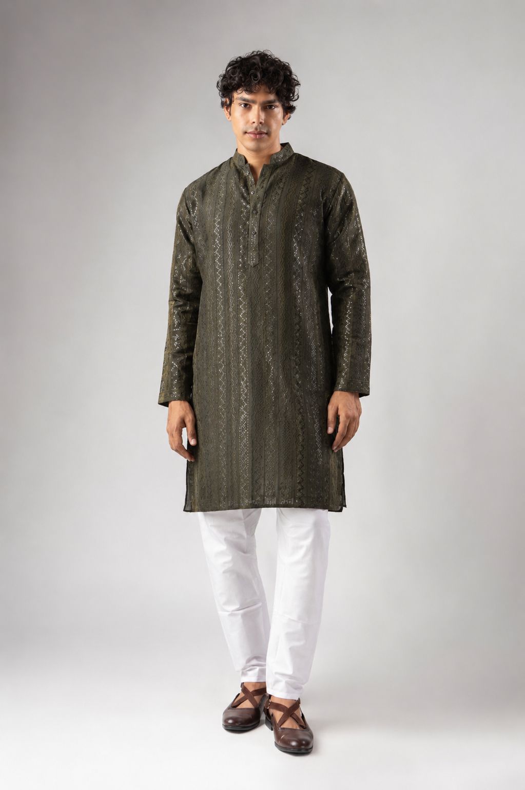 Mehendi Green Stripe Embroidery Rayon Kurta Pyjama