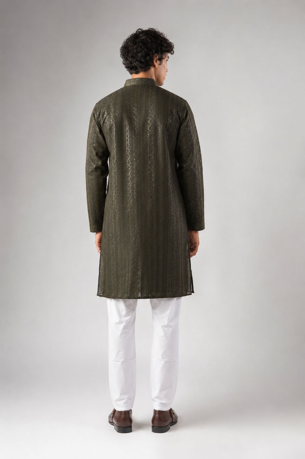 Mehendi Green Stripe Embroidery Rayon Kurta Pyjama — alternate view