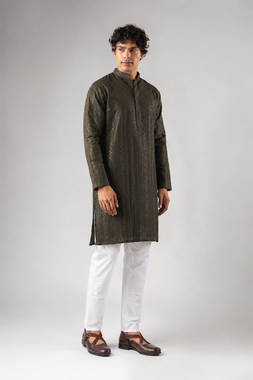 Mehendi Green Stripe Embroidery Rayon Kurta Pyjama