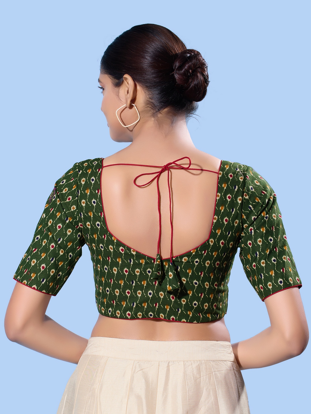 Mehendi Green Traditional Printed Cotton Elbow Blouse — alternate view