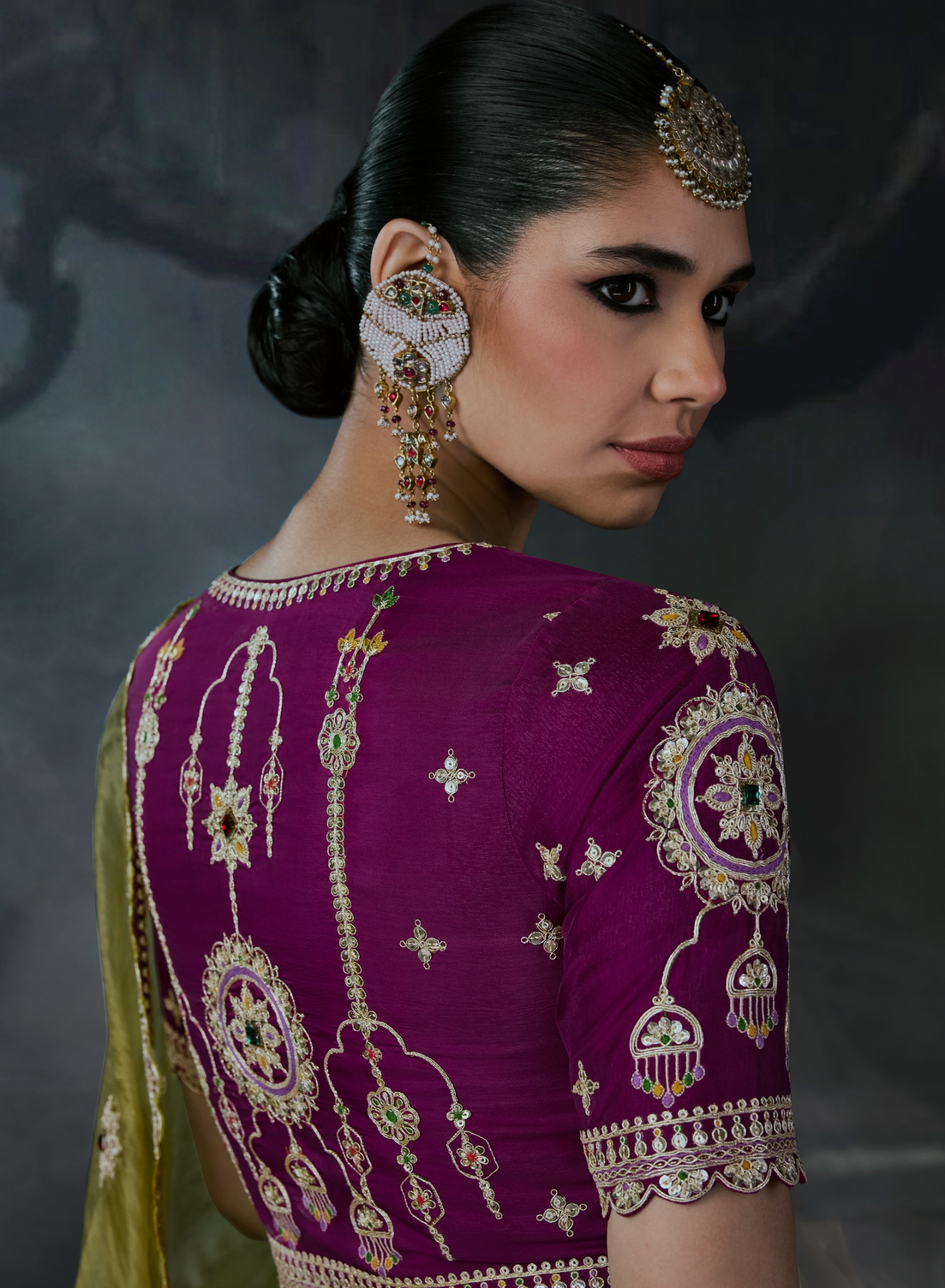 Mehendi Heavy Thread Embroidery Tissue Silk Saree — alternate view