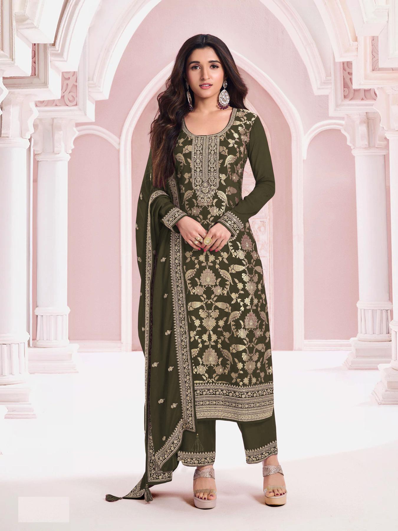 Mehendi Jacquard Pakistani Salwar Suit