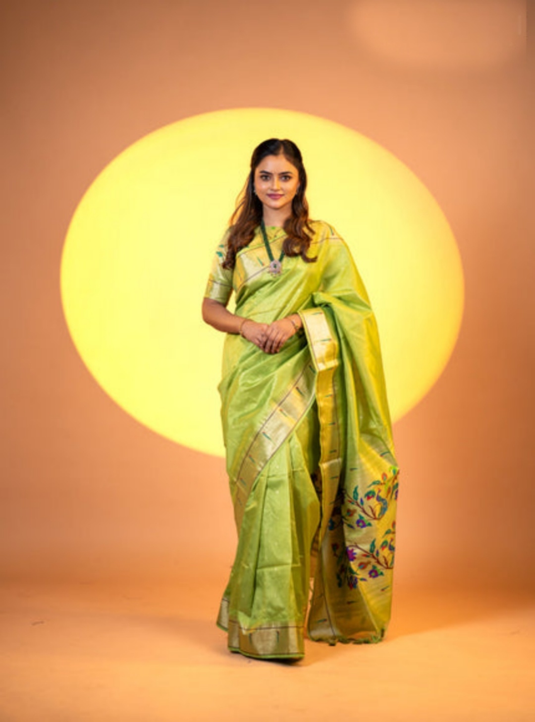 Mehendi Khadi Raw Silk Woven Meena Rich Pallu Designer Saree